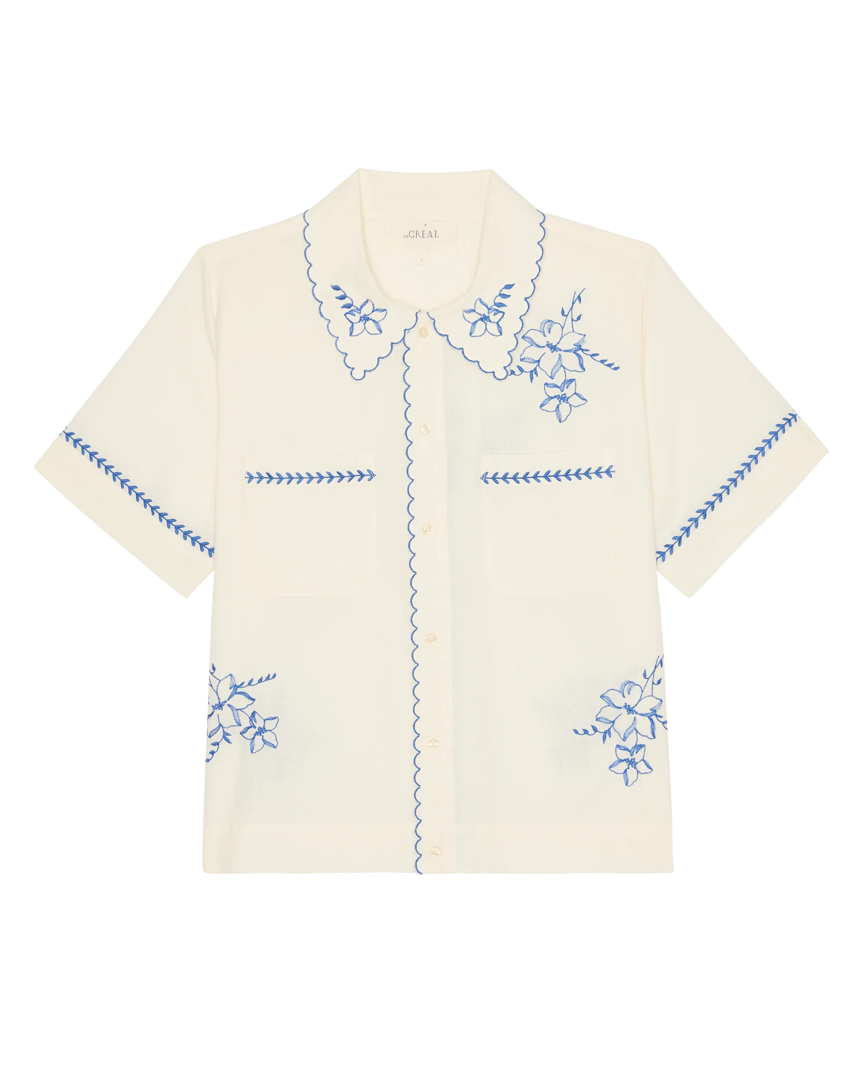 The Bowling Shirt W/ Hanky Embroidery. -- Cream