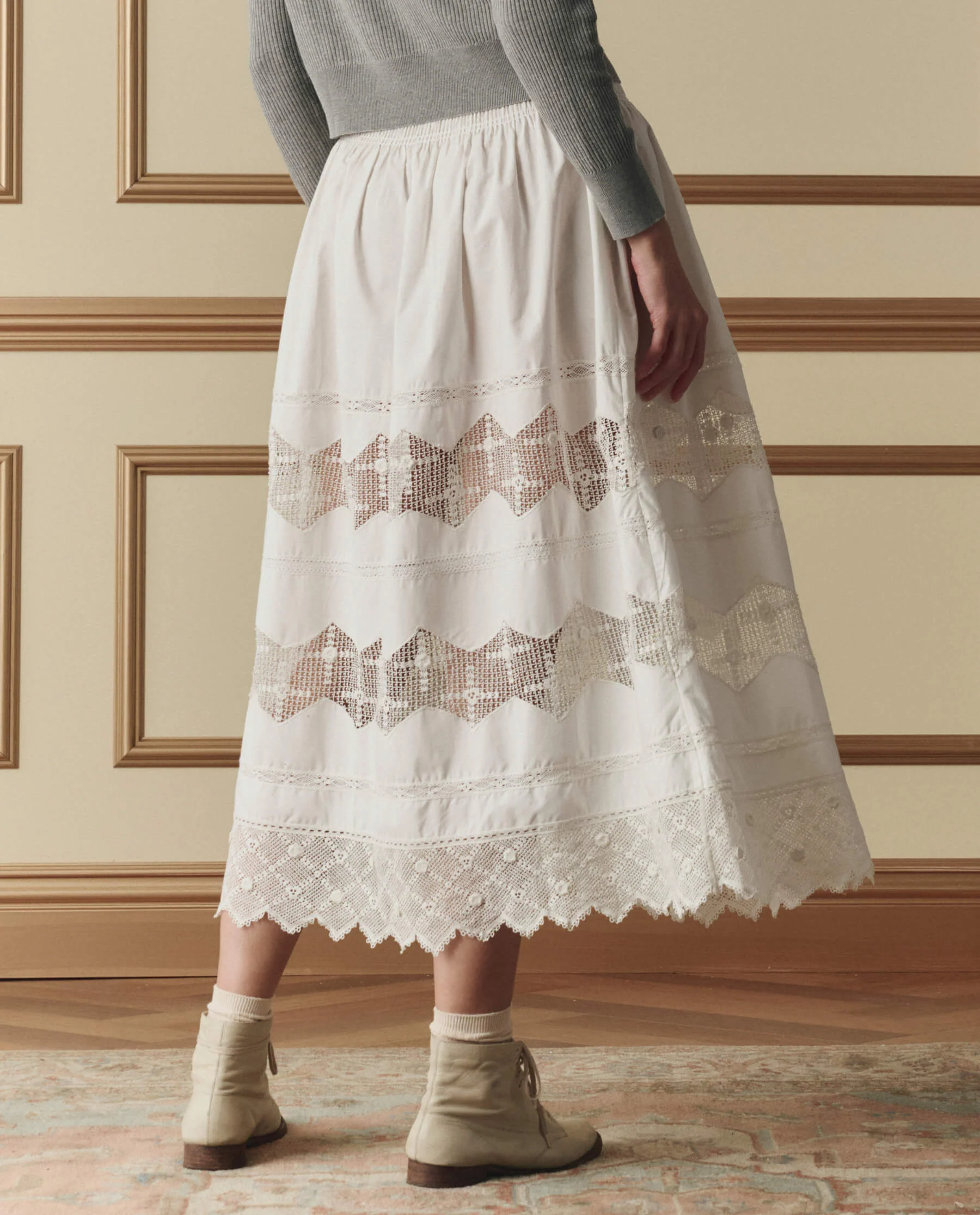 The Rosette Crochet Canary Skirt. -- Cream