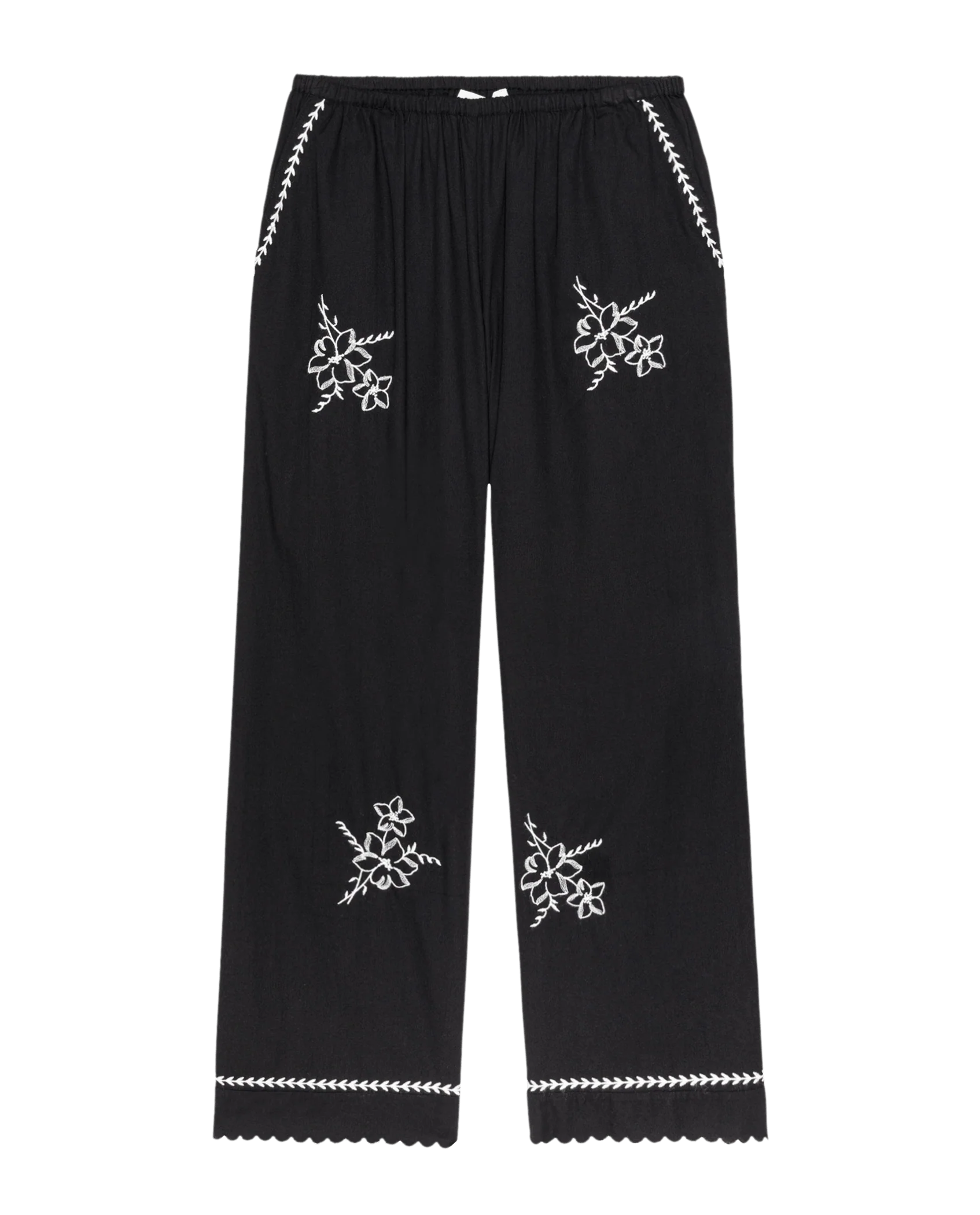 The Weekend Pant W/ Hanky Embroidery. -- Black