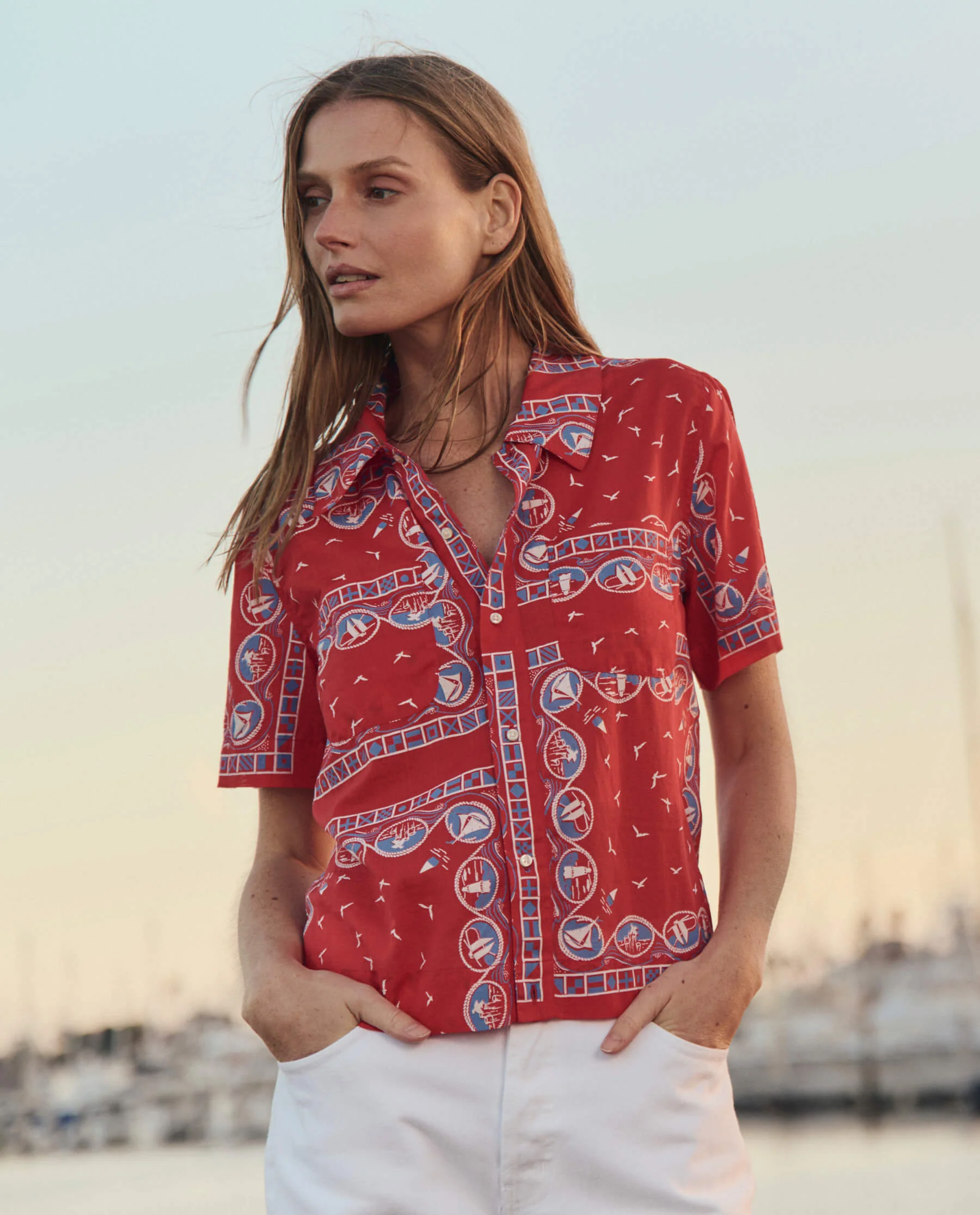The Postcard Shirt. -- Red Sailboat Bandana