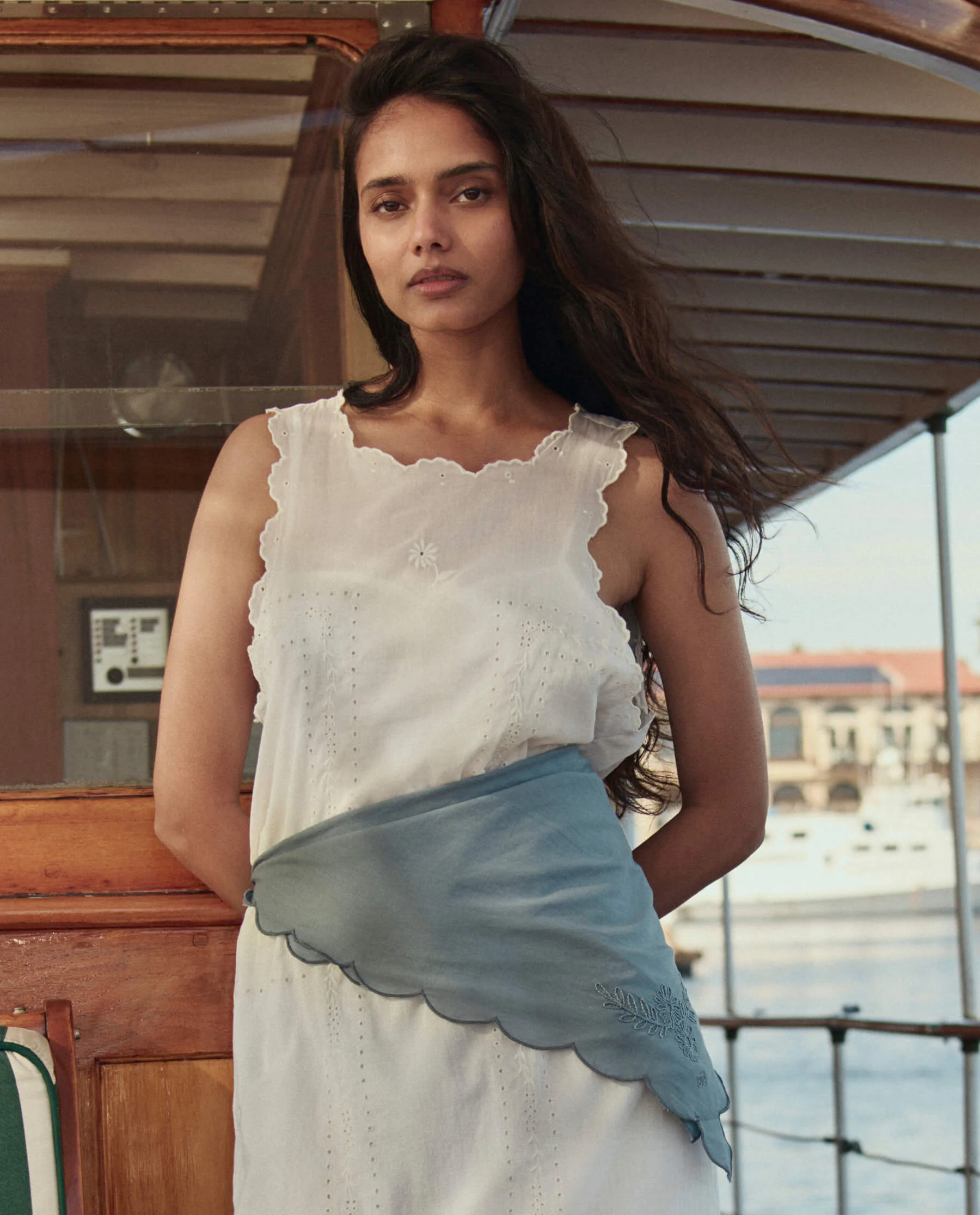 The Scalloped Eyelet Shift Dress. -- White