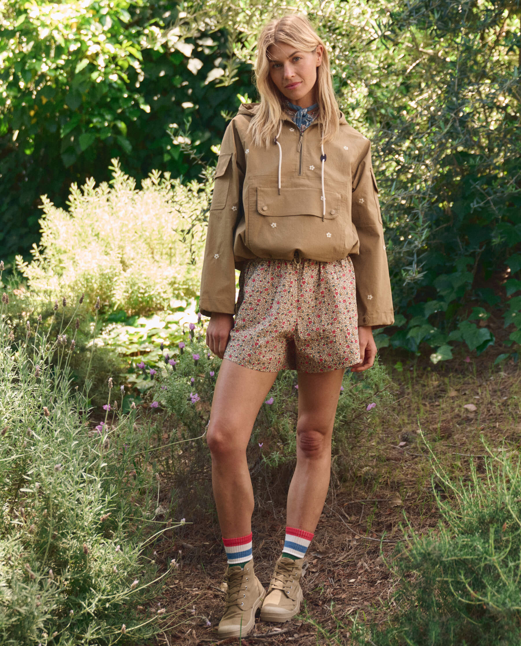1193-the-embroidered-cropped-trailhead-pullover.-khaki-with-cream-daisies-1.jpg The Embroidered Cropped Trailhead Pullover. -- Khaki With Cream Daisies