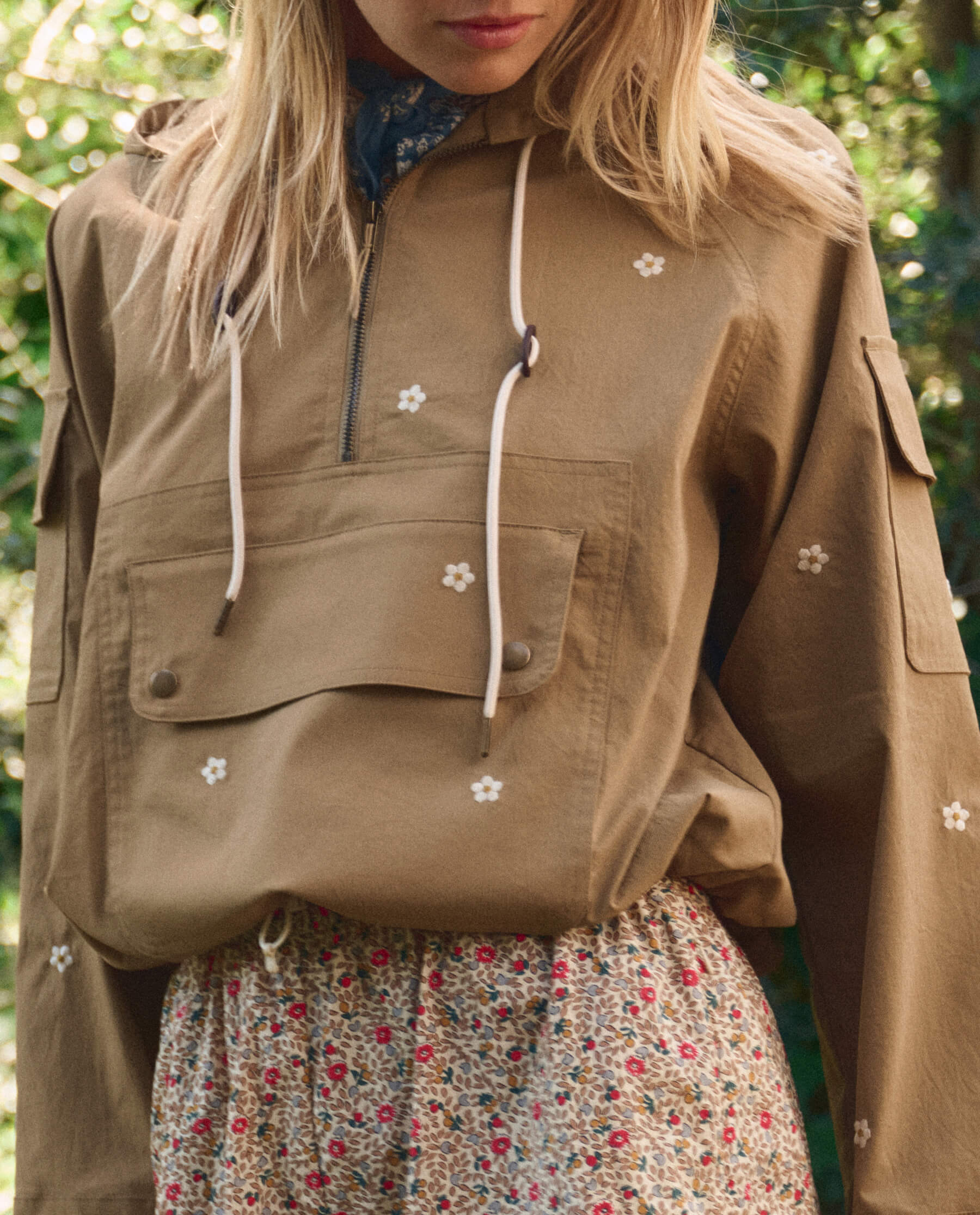 1193-the-embroidered-cropped-trailhead-pullover.-khaki-with-cream-daisies-2.jpg The Embroidered Cropped Trailhead Pullover. -- Khaki With Cream Daisies