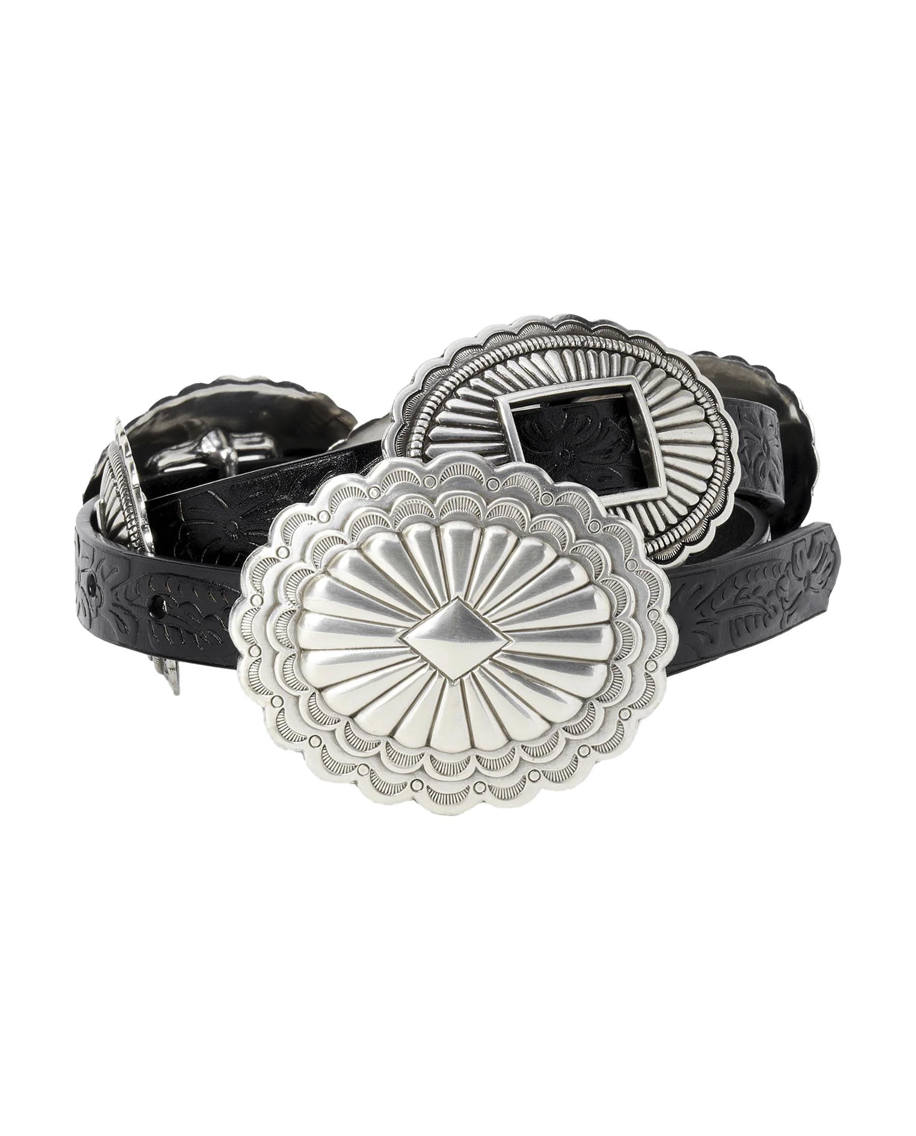 1259-the-tooled-leather-concho-belt.-black-with-silver-5.webp The Tooled Leather Concho Belt. -- Black With Silver