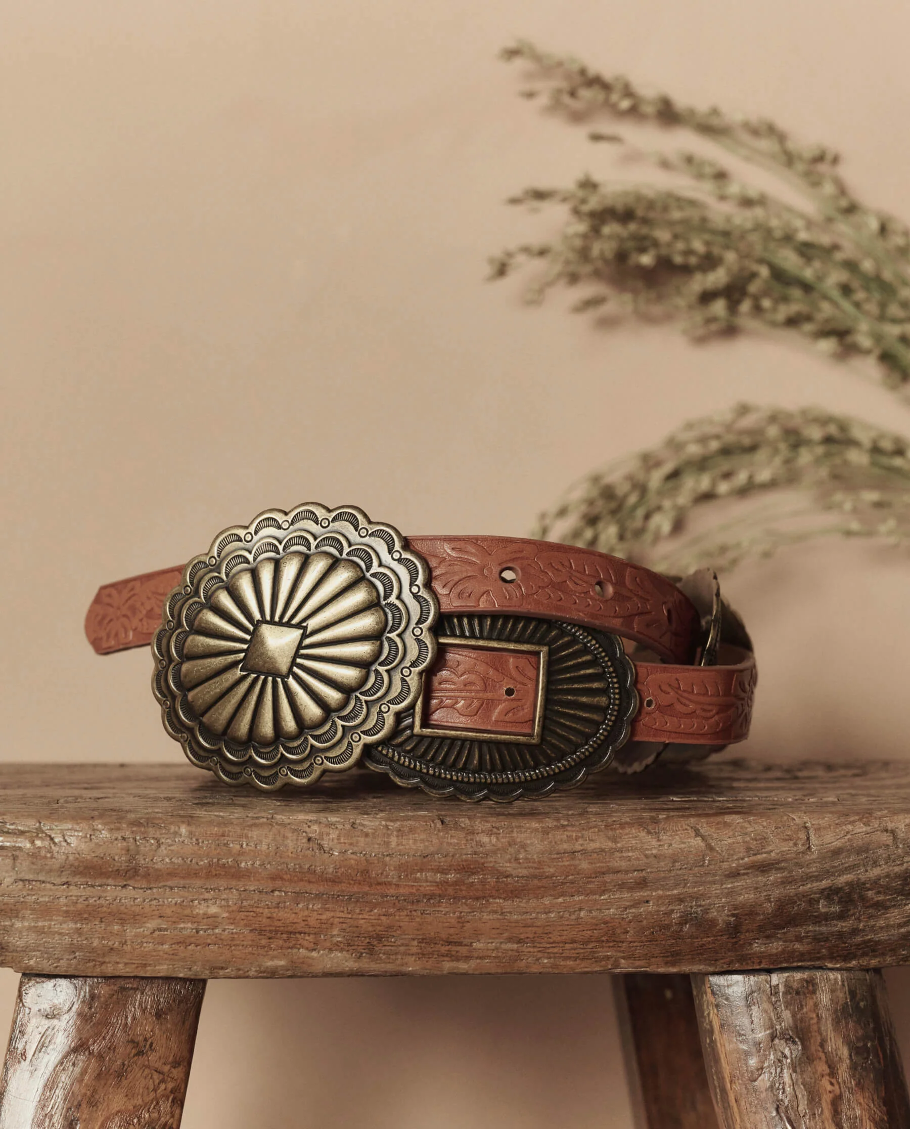 1267-the-tooled-leather-concho-belt.-cognac-with-brass-1.webp The Tooled Leather Concho Belt. -- Cognac With Brass