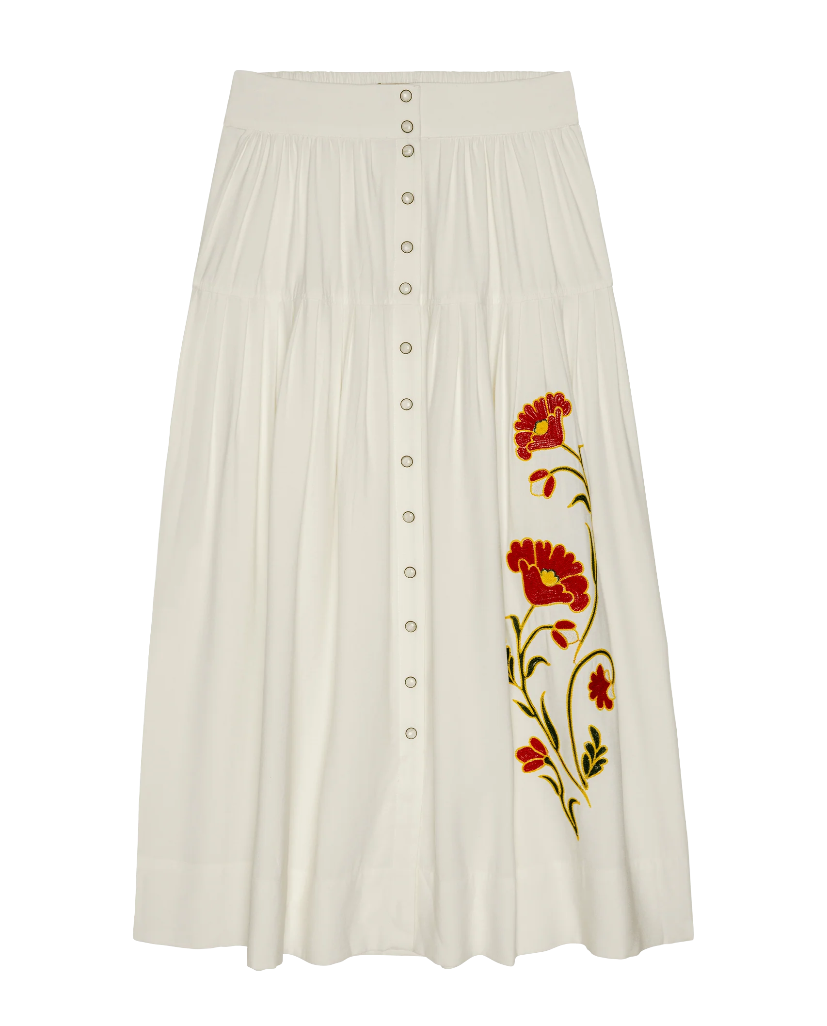 The Western Embroidered Highland Skirt. -- Cream With Chambray Mix Multi Emb