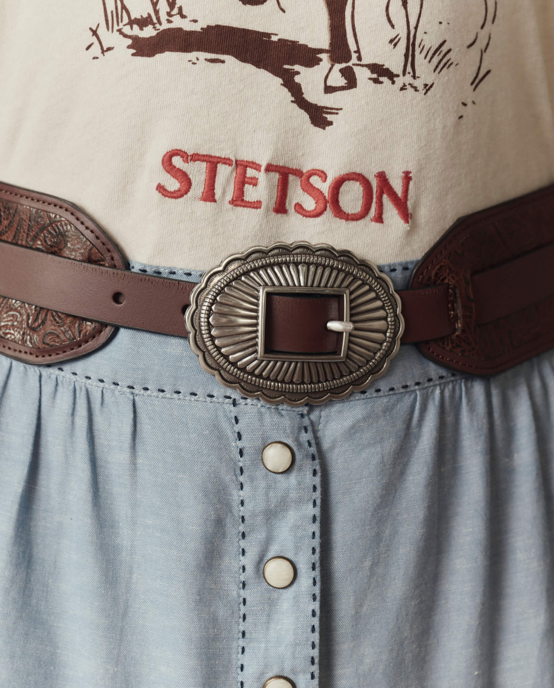 1315-the-tooled-waist-belt.-brown-with-silver-1.jpg The Tooled Waist Belt. -- Brown With Silver