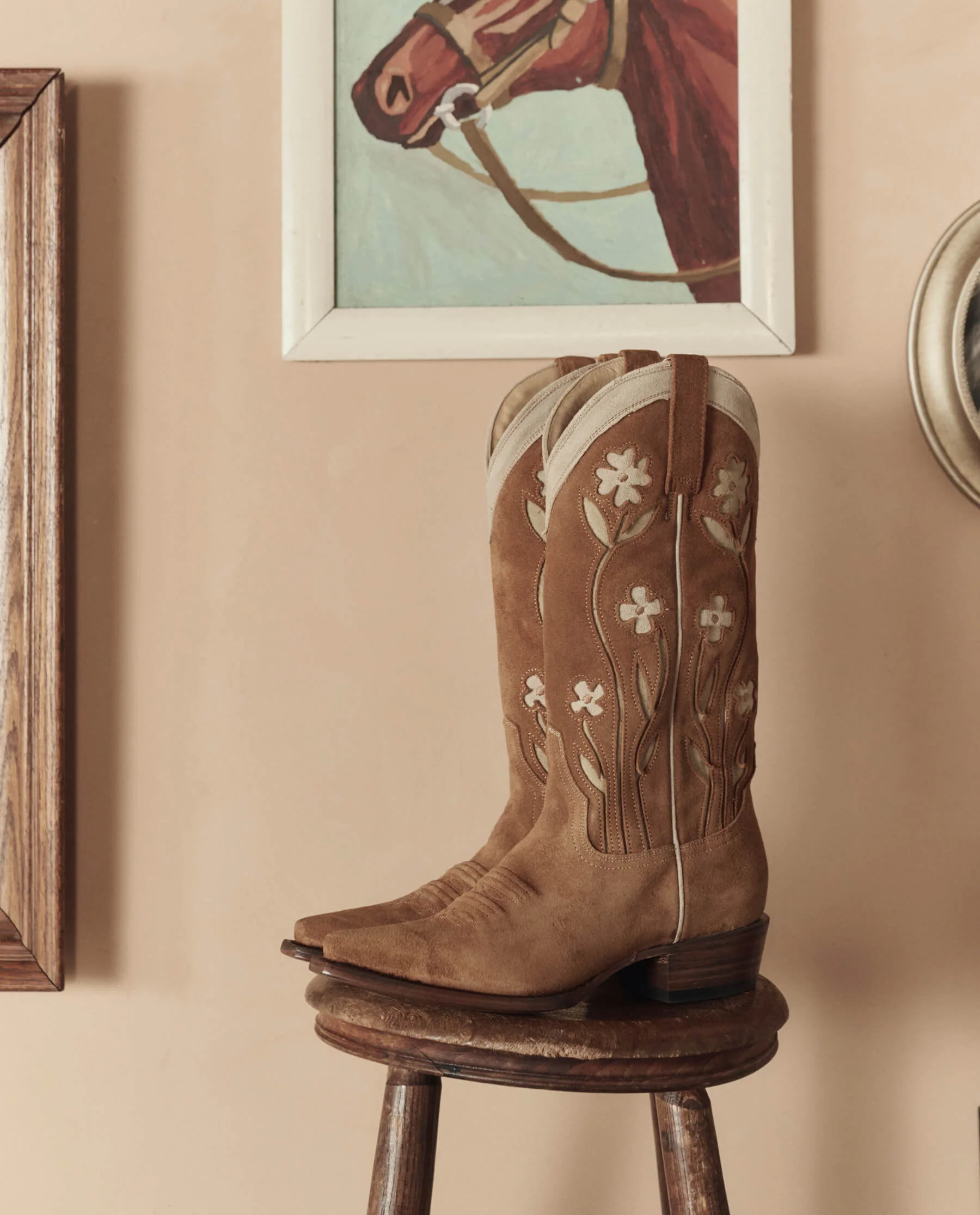 1319-the-cowboy-boot-suede-floral-.-tan-floral-1.webp The Cowboy Boot (Suede Floral). -- Tan Floral