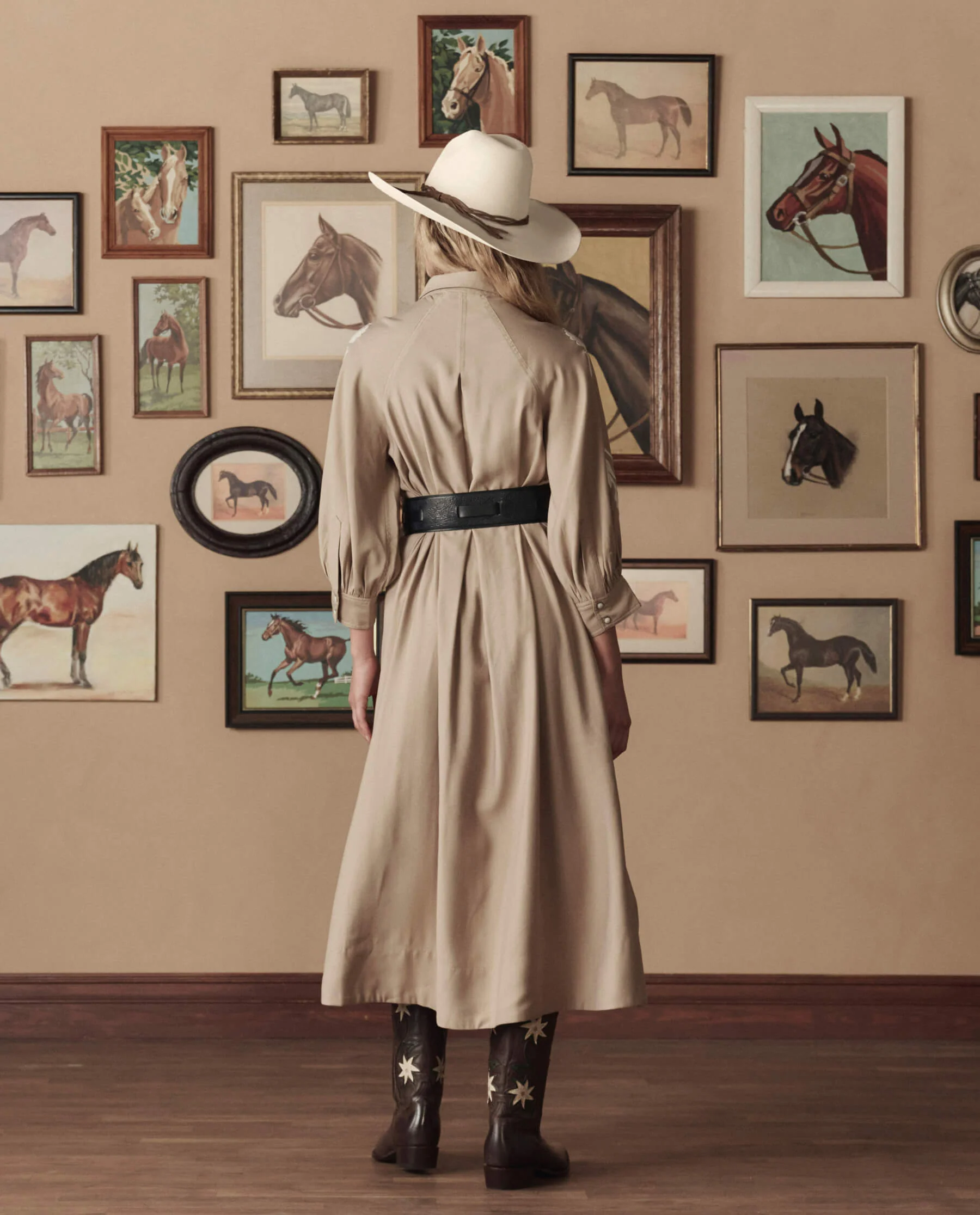The Western Embroidered Herd Dress. -- Soft Tan W/ Cream Emb