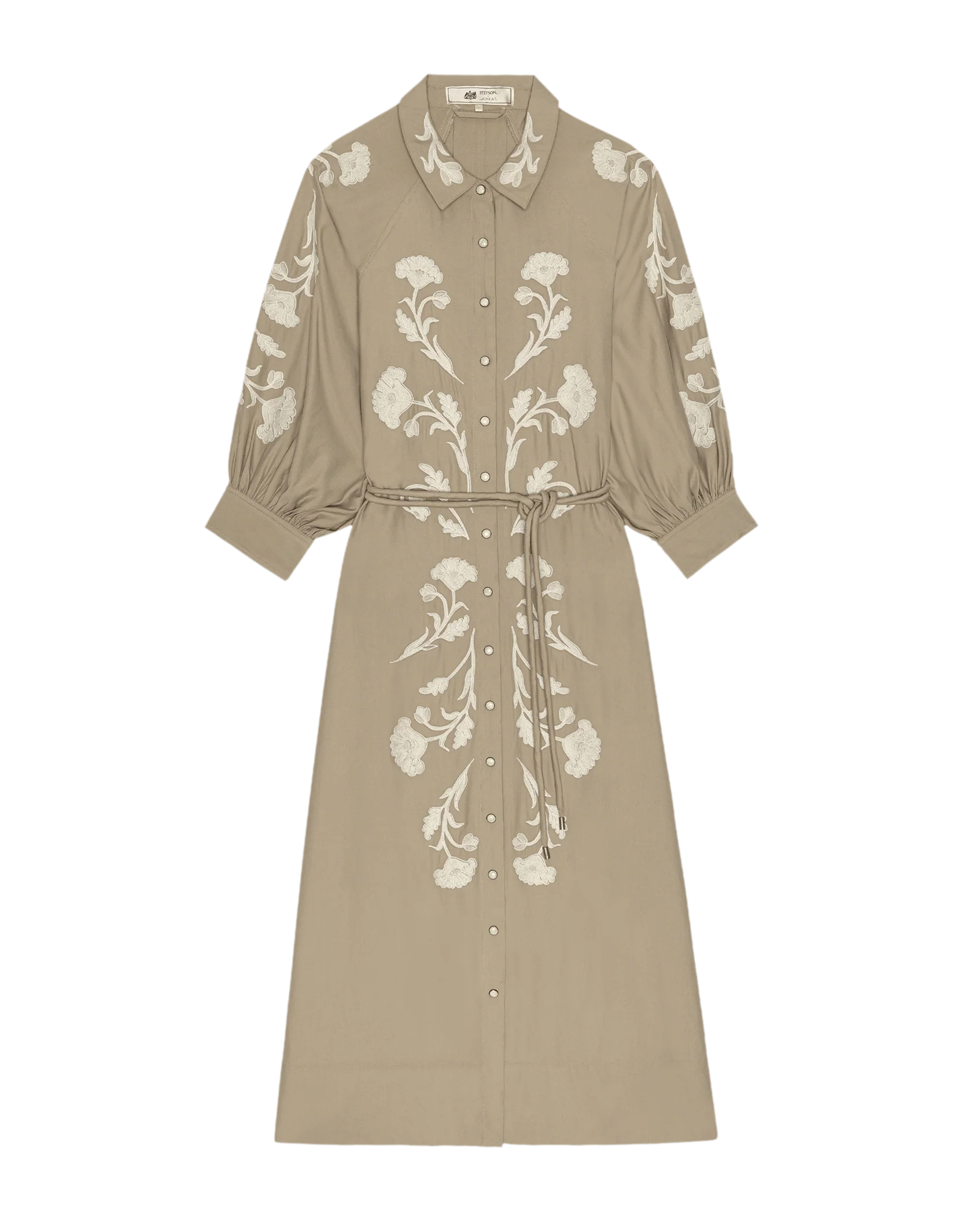 The Western Embroidered Herd Dress. -- Soft Tan W/ Cream Emb