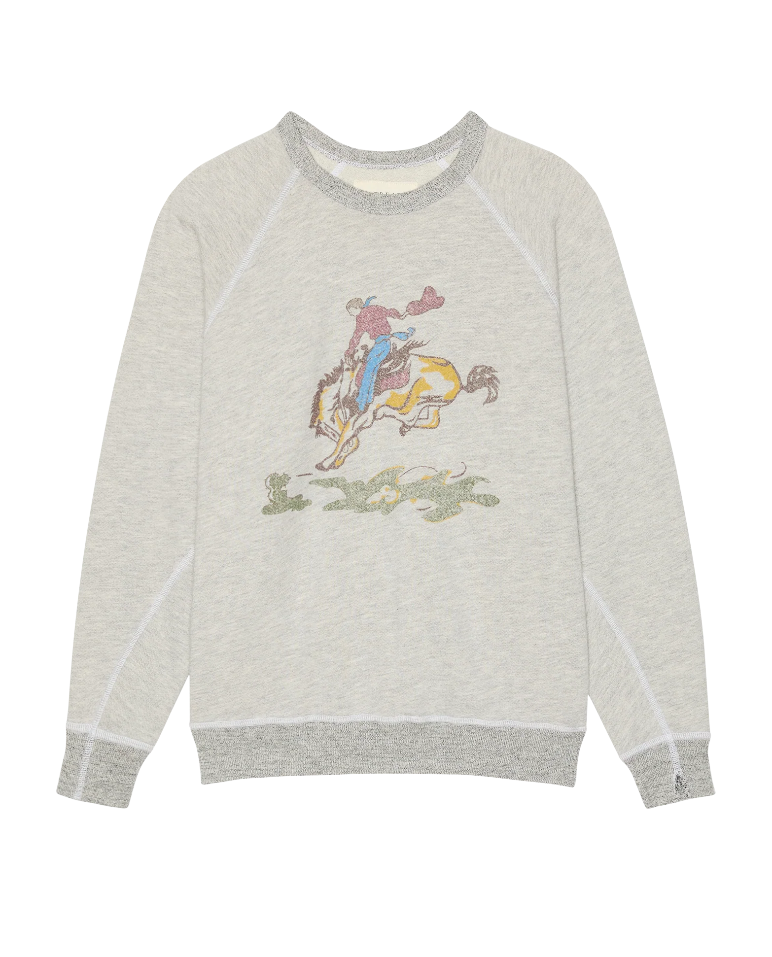 The College Sweatshirt w/ Rider Graphic. Novelty -- Soft Heather Grey