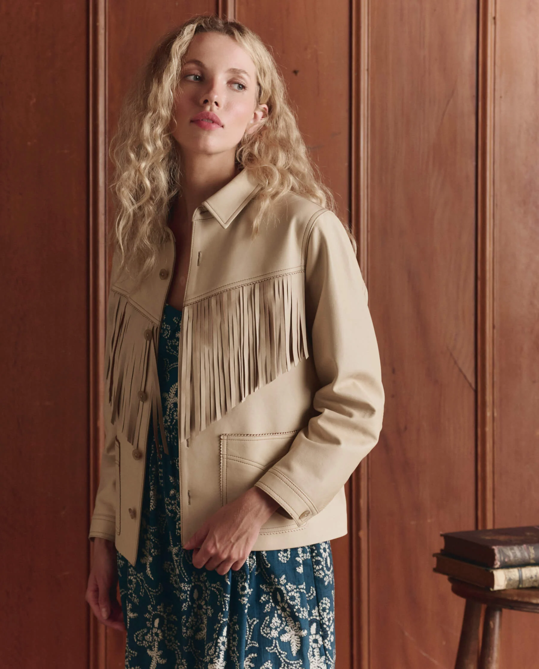 The Leather Fringe Jacket. -- Toasted Almond