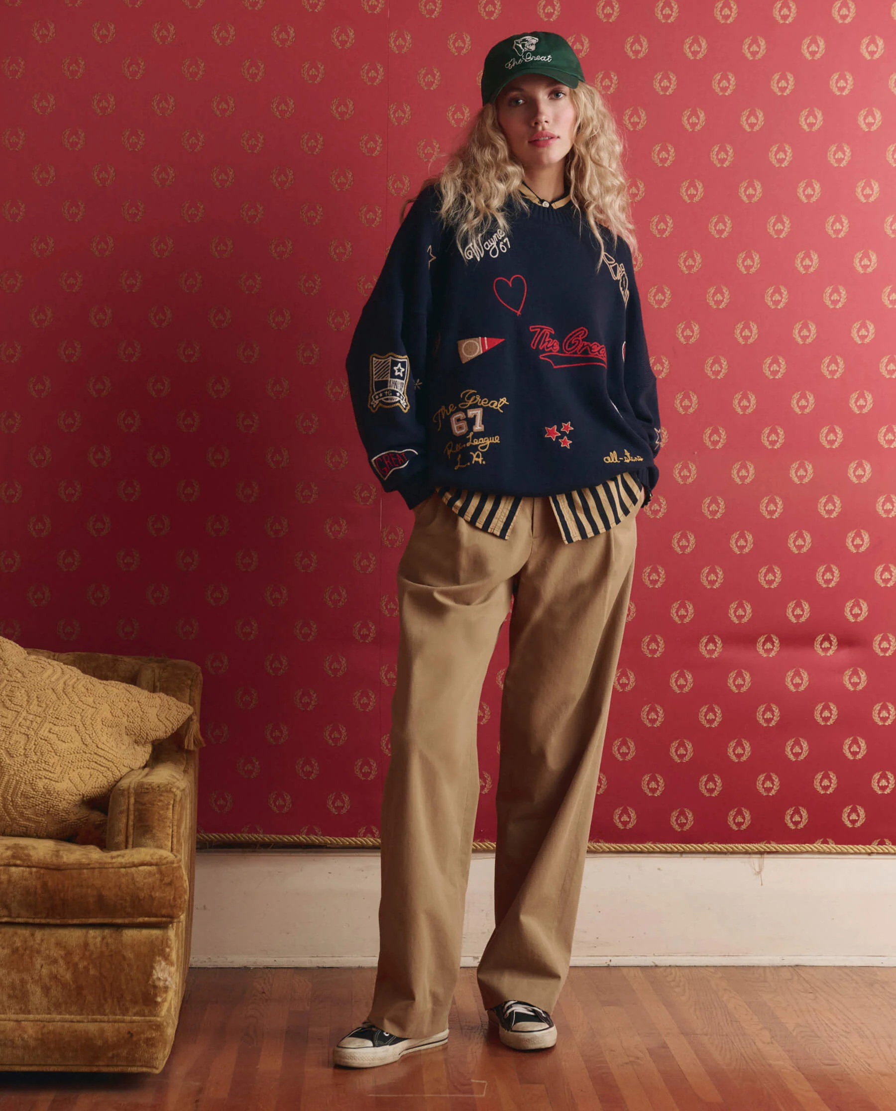 The Embroidered Oversize Crew Pullover. -- True Navy