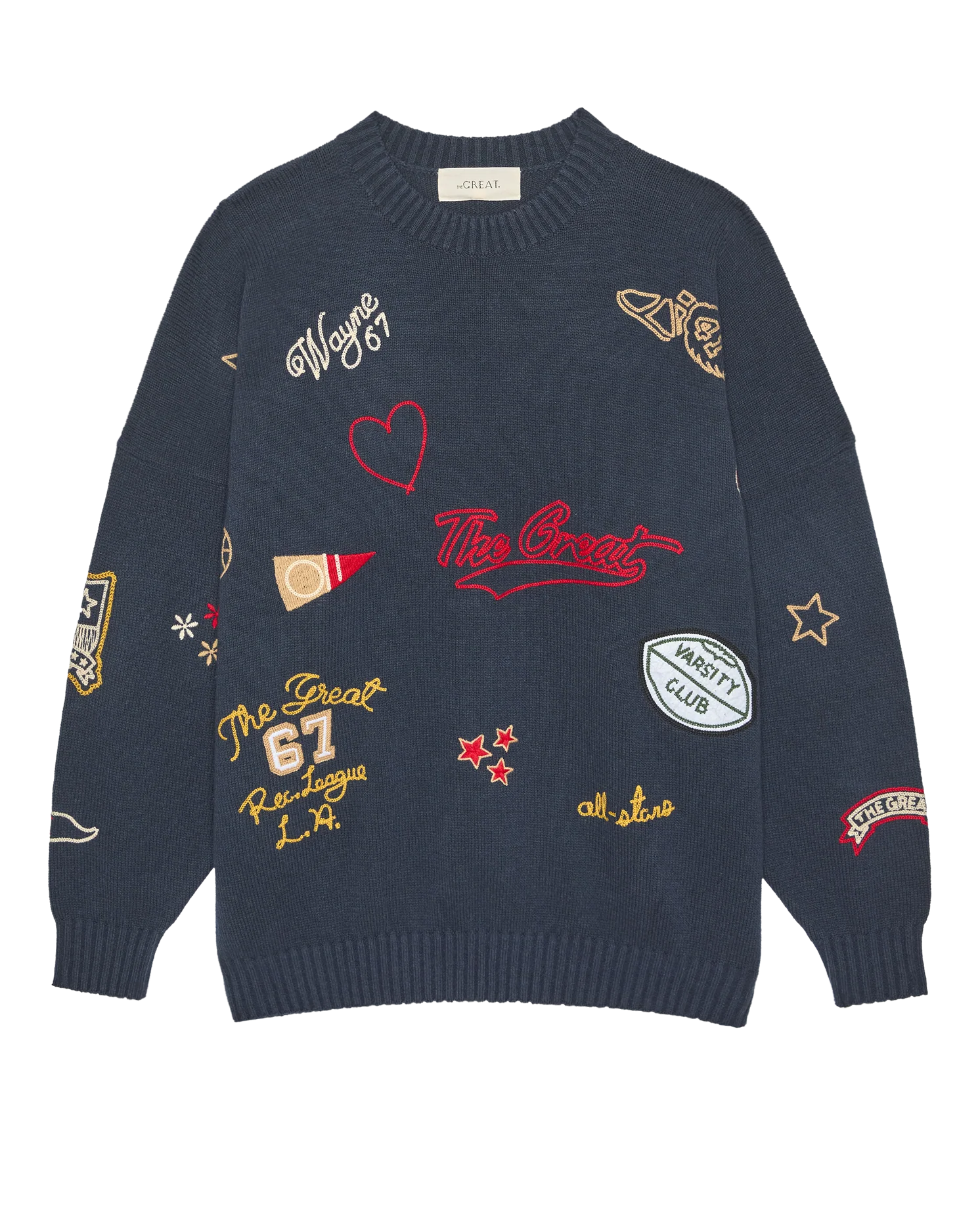 The Embroidered Oversize Crew Pullover. -- True Navy