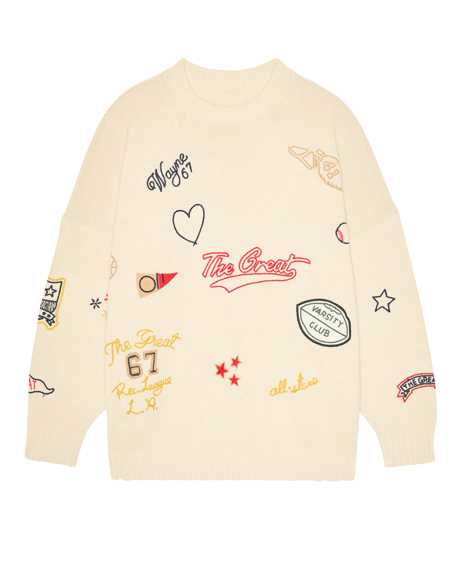 The Embroidered Oversize Crew Pullover. -- Cream