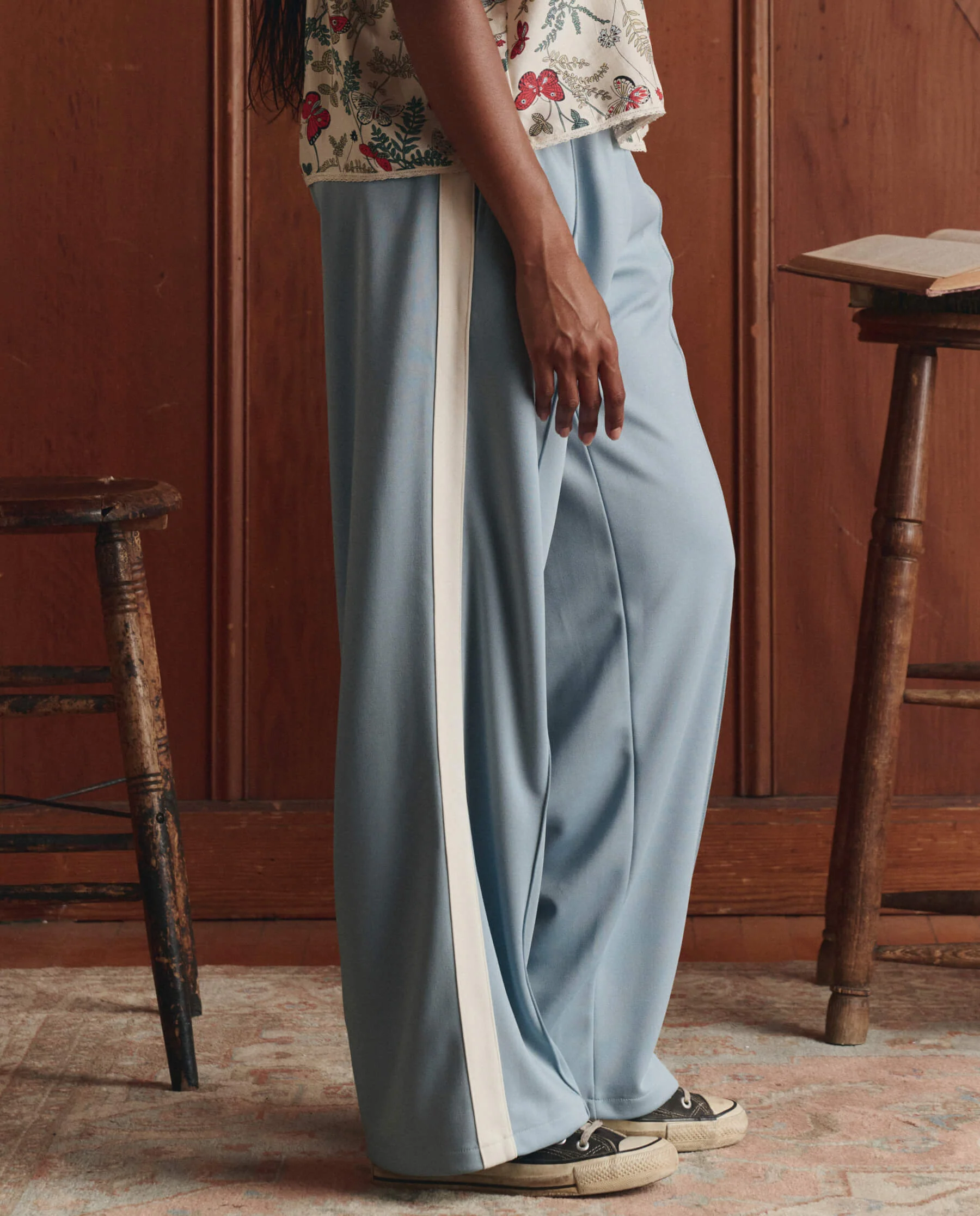 The Wide Leg Track Pant. -- Robin Blue