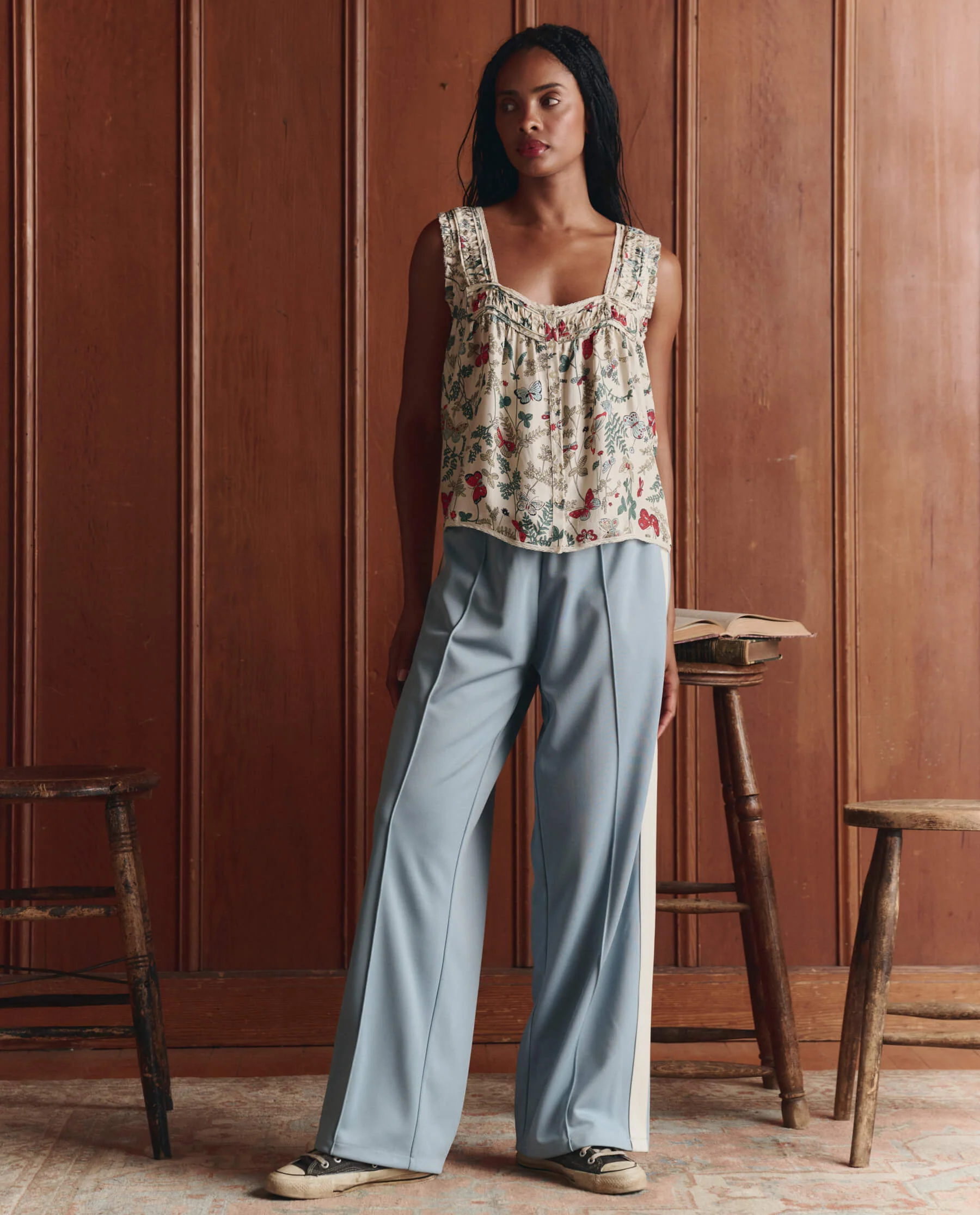 The Wide Leg Track Pant. -- Robin Blue