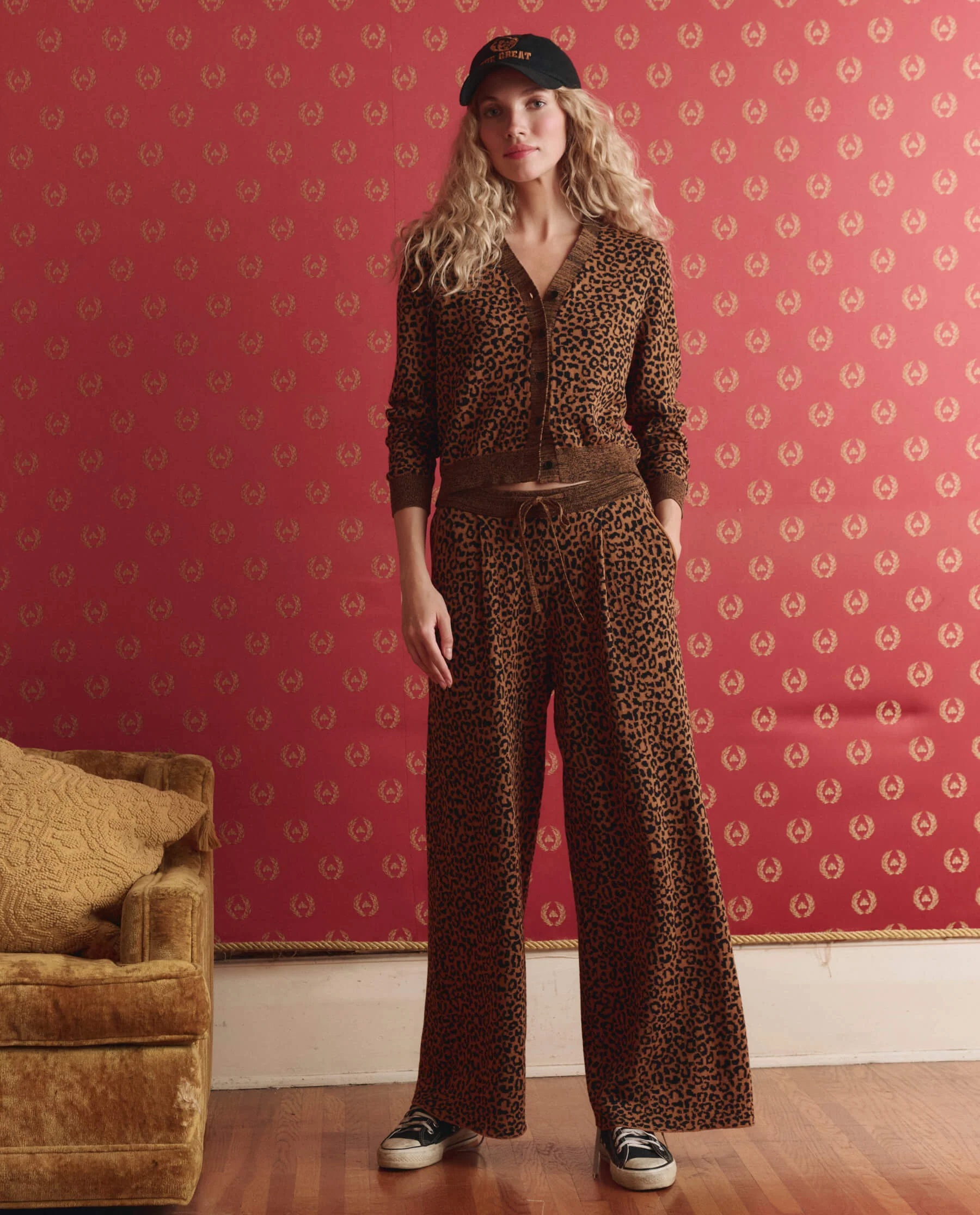 The Shrunken V Neck Cardigan. -- Leopard