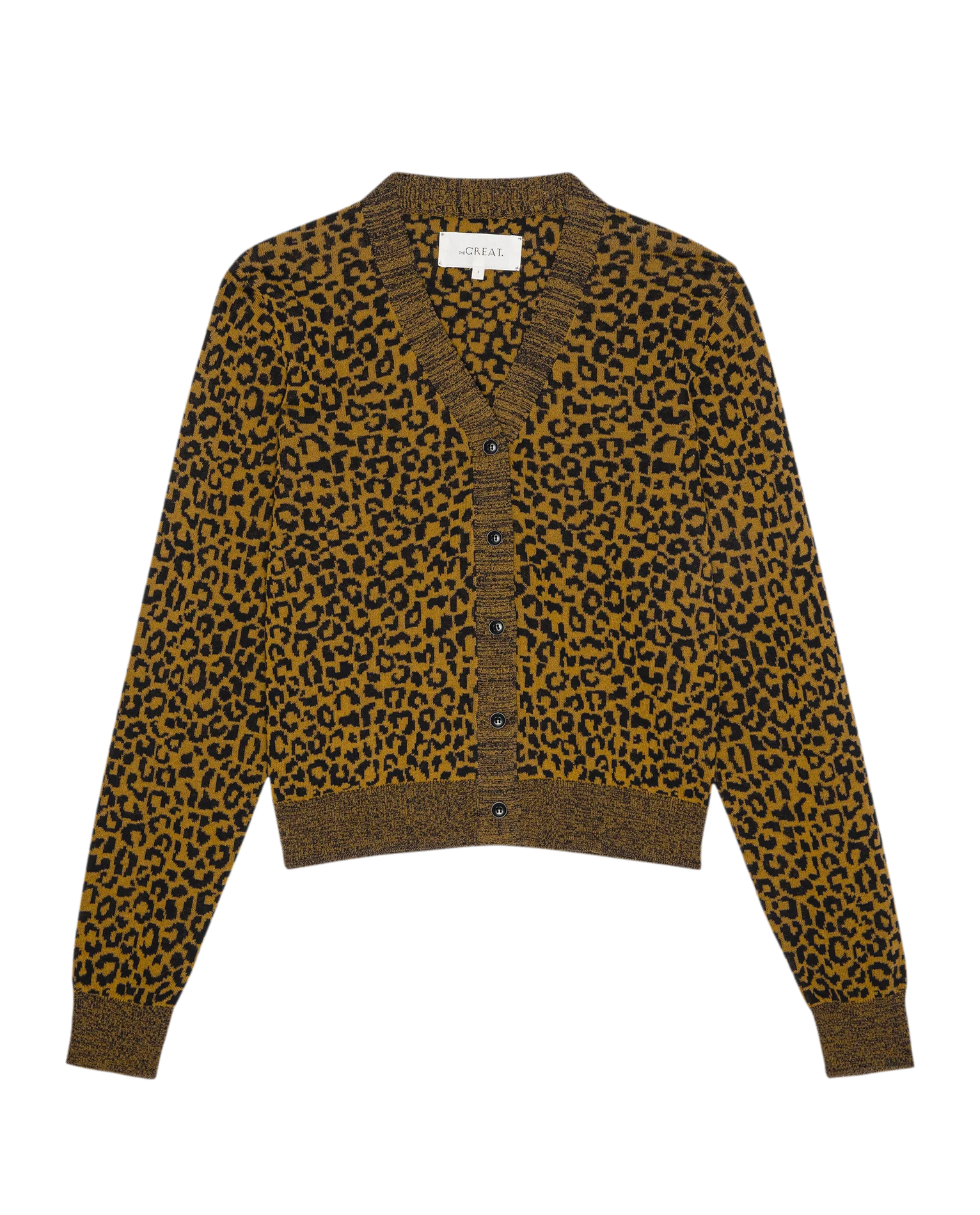 The Shrunken V Neck Cardigan. -- Leopard