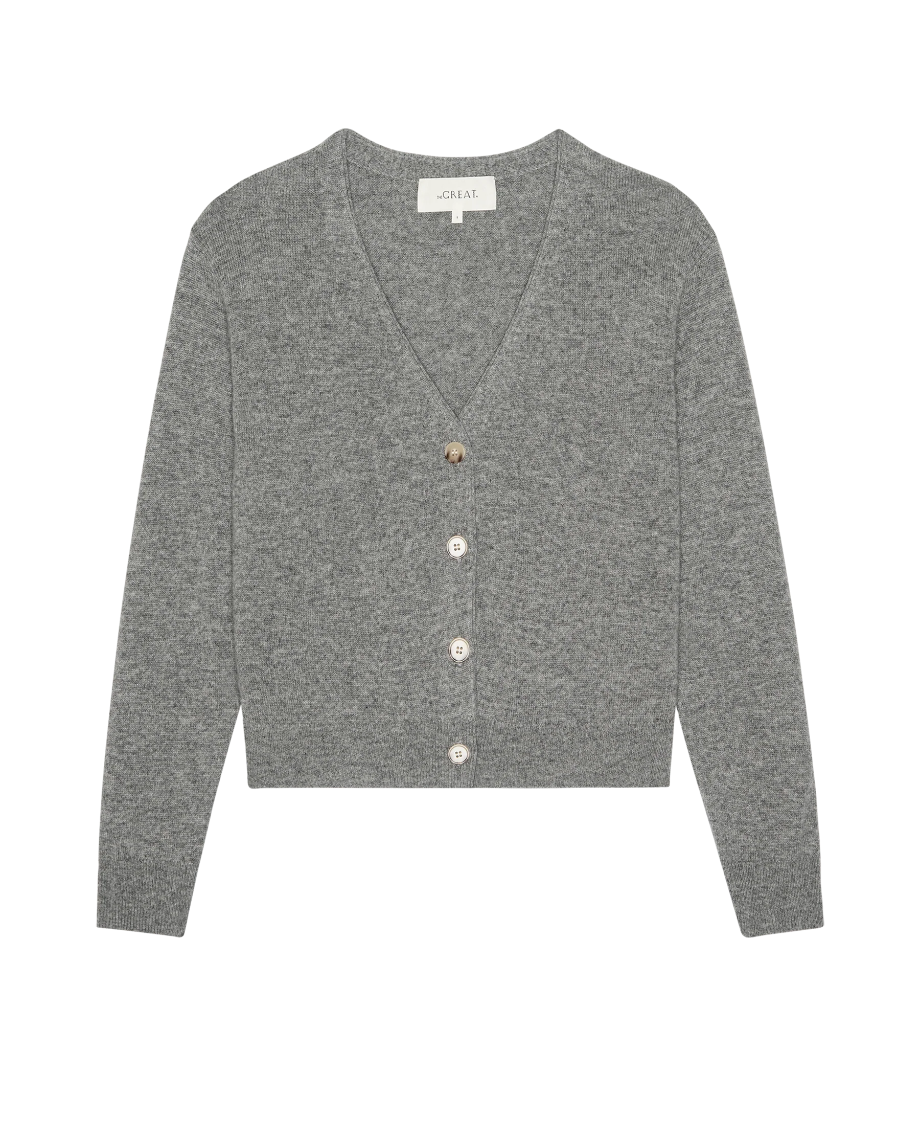 The Cashmere Tiny V Neck Cardigan. -- Heather Grey