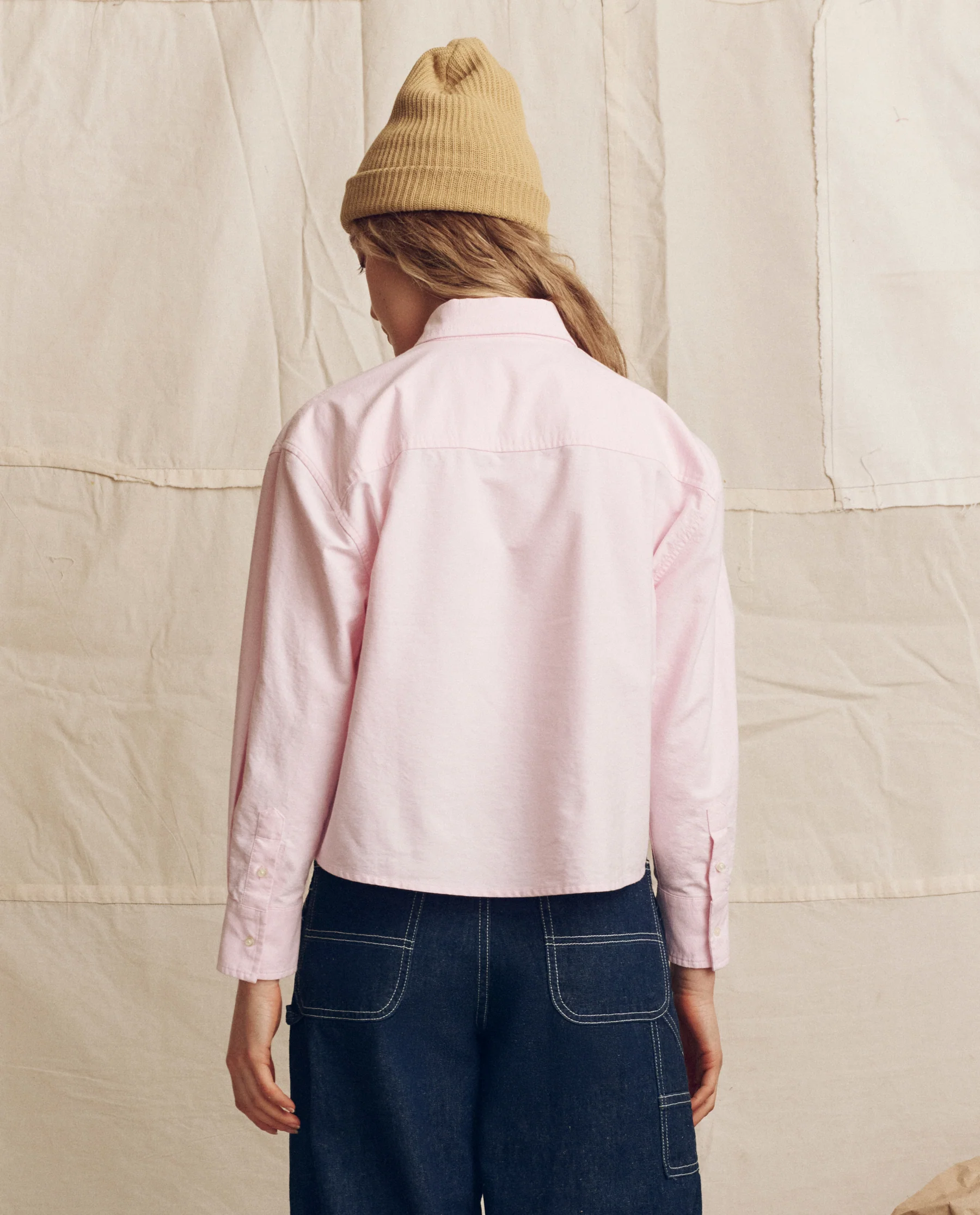 The Cropped Oxford Shirt. -- Soft Pink