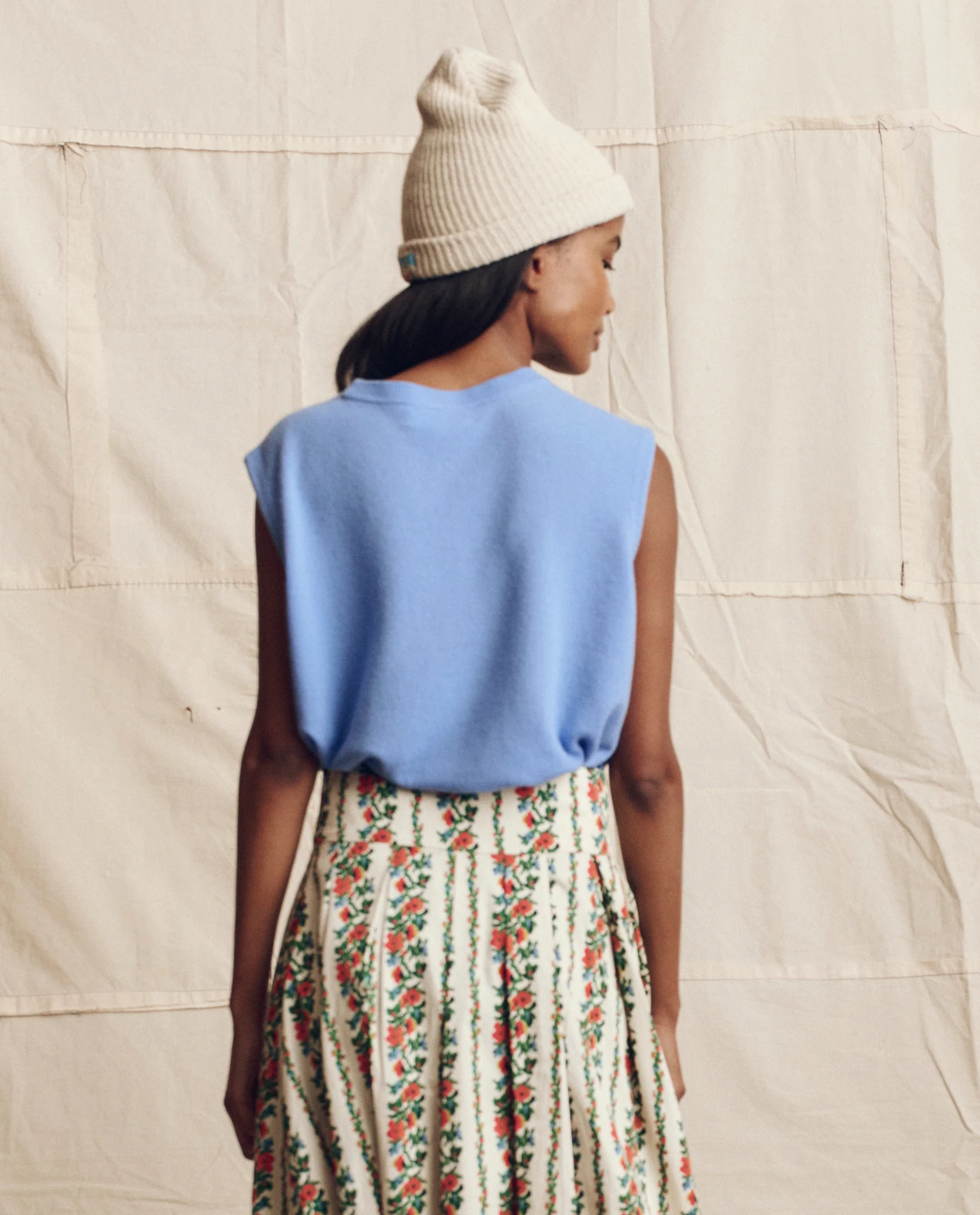 The Cashmere Pullover Vest. -- Soft Blue