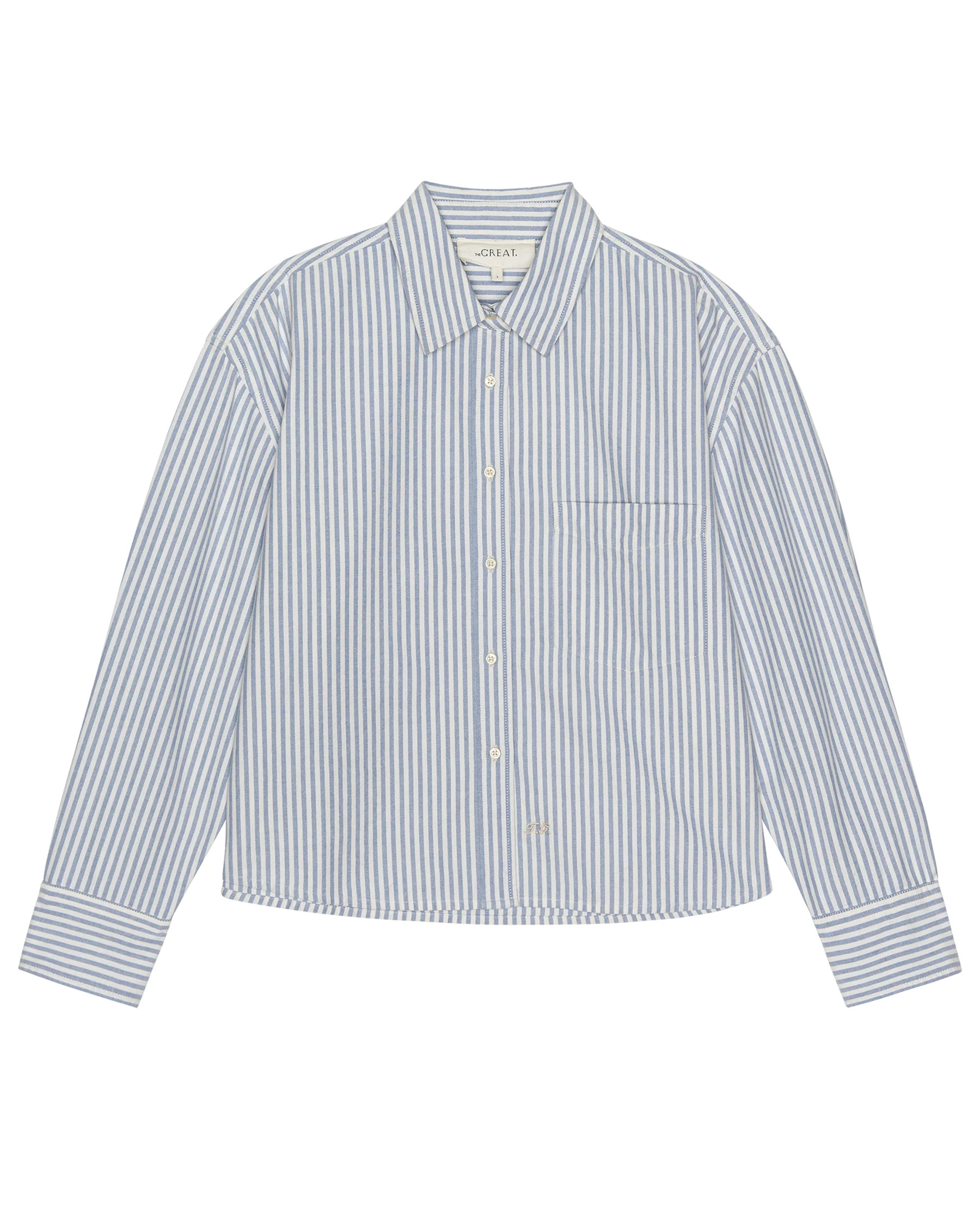 The Cropped Oxford Shirt. -- Soft Blue Stripe
