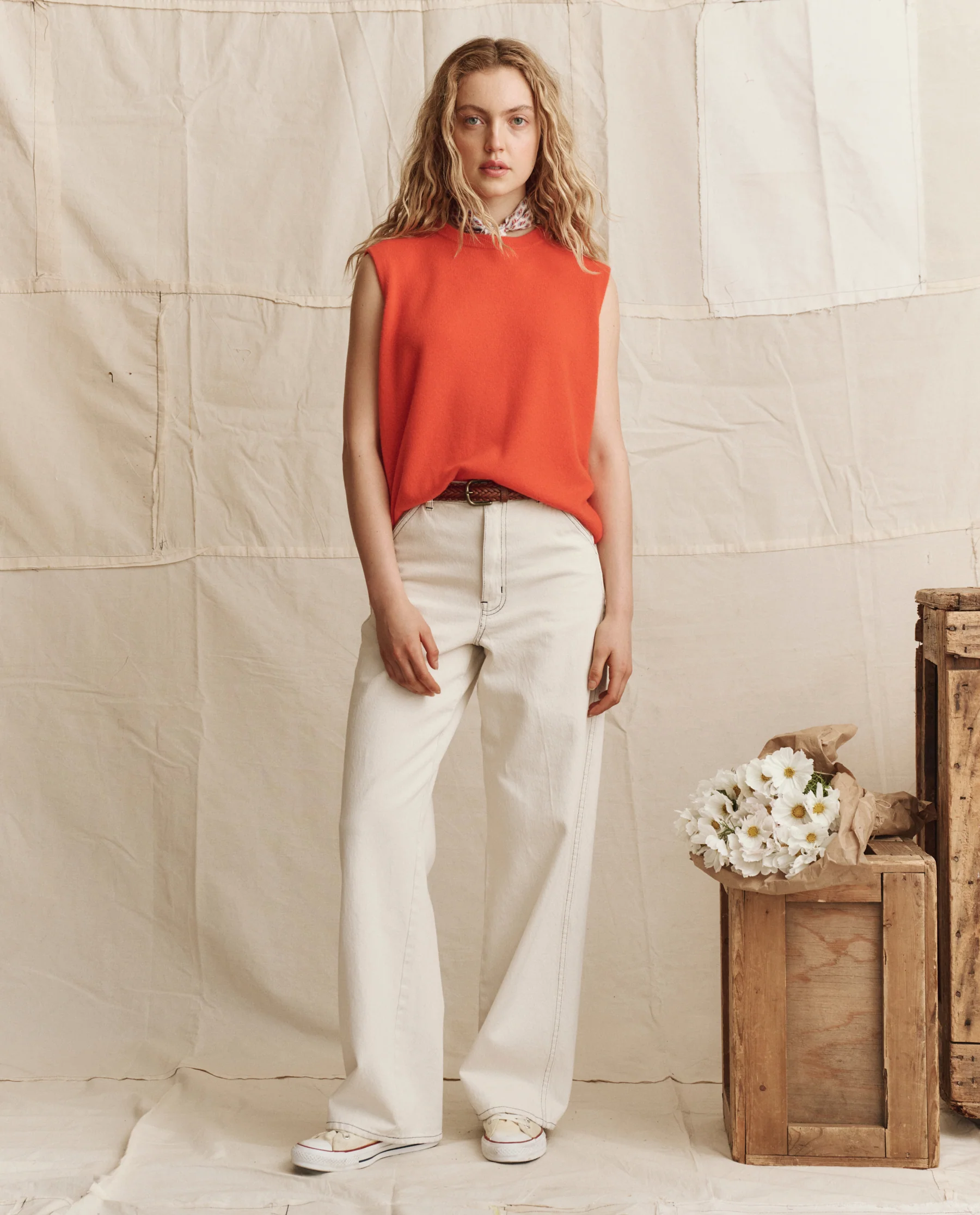 The Cashmere Pullover Vest. -- Hot Orange