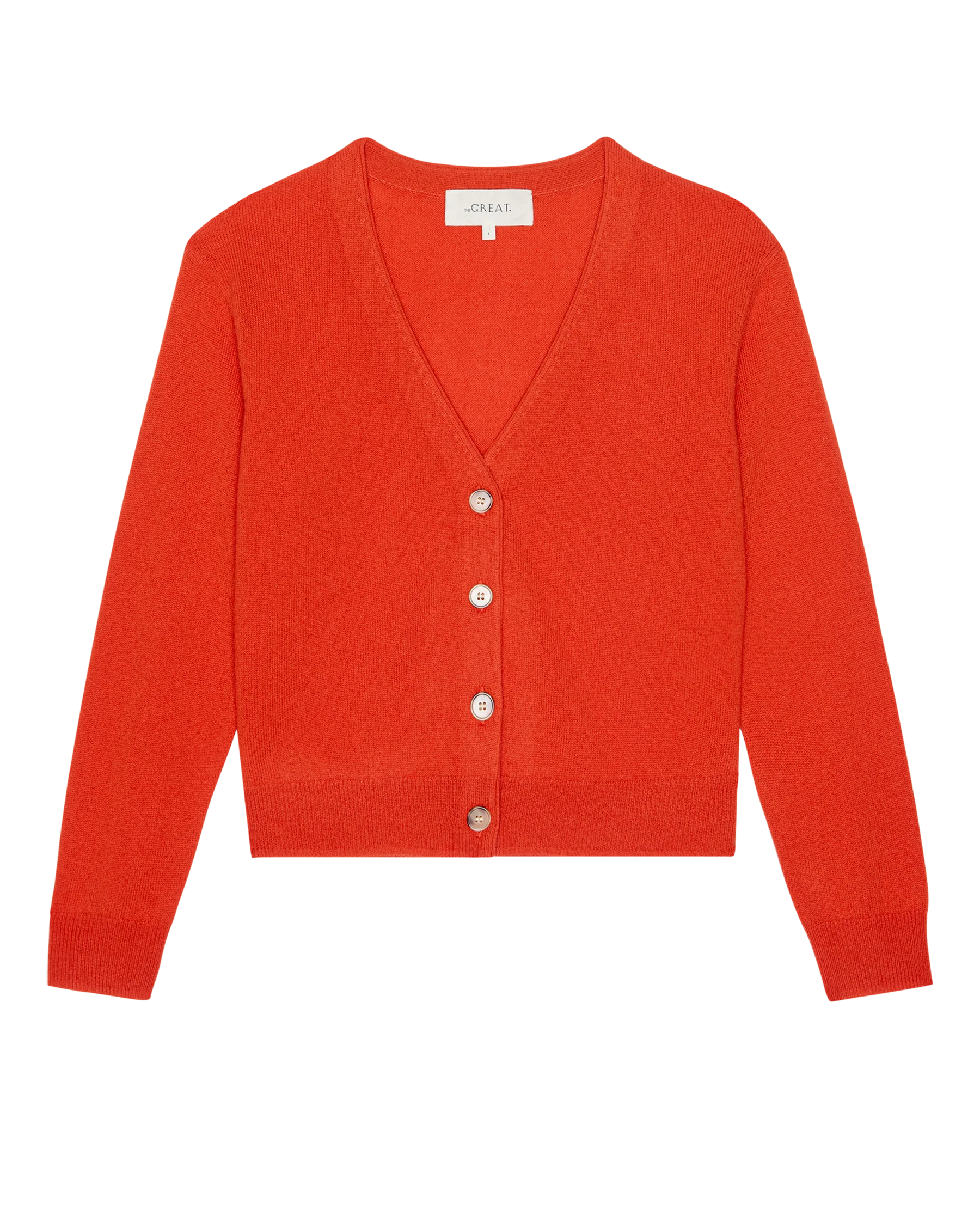 The Cashmere Tiny V Neck Cardigan. -- Hot Orange