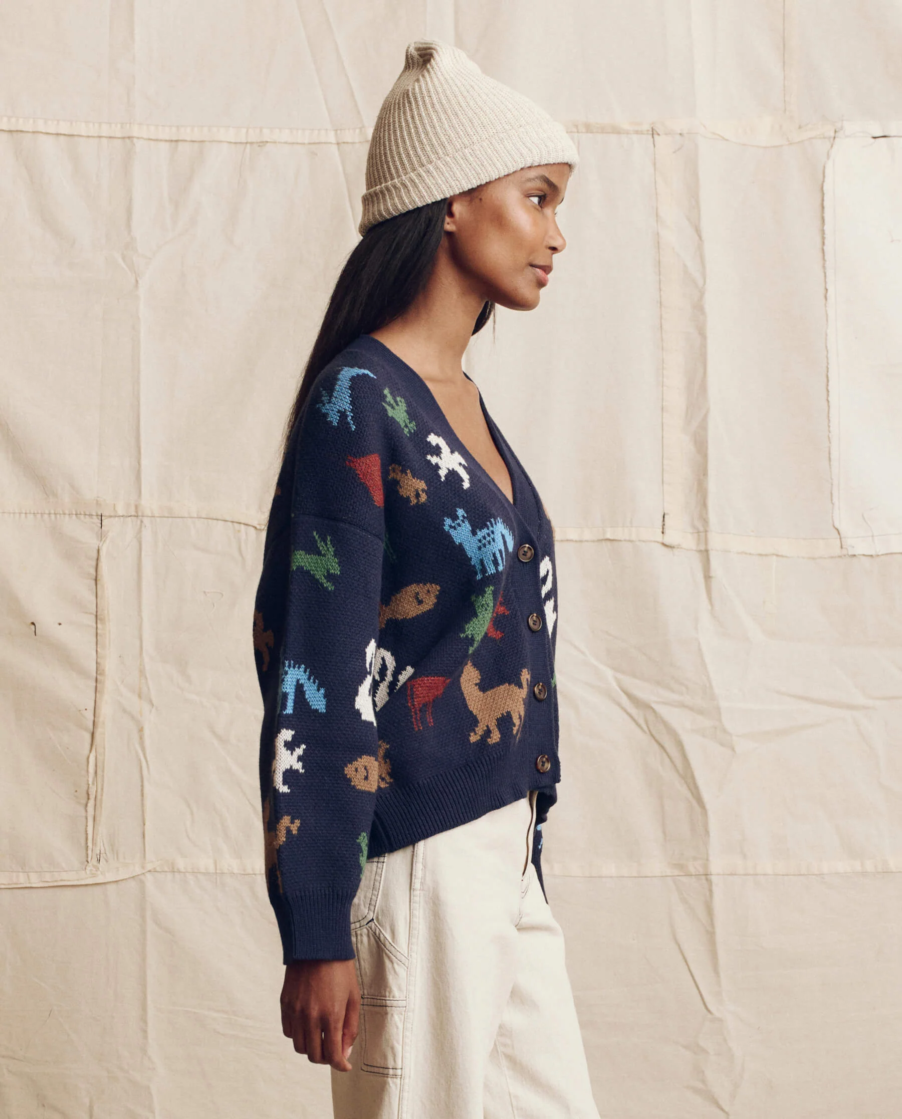 The Pictograph Slouch Cardigan. -- Navy
