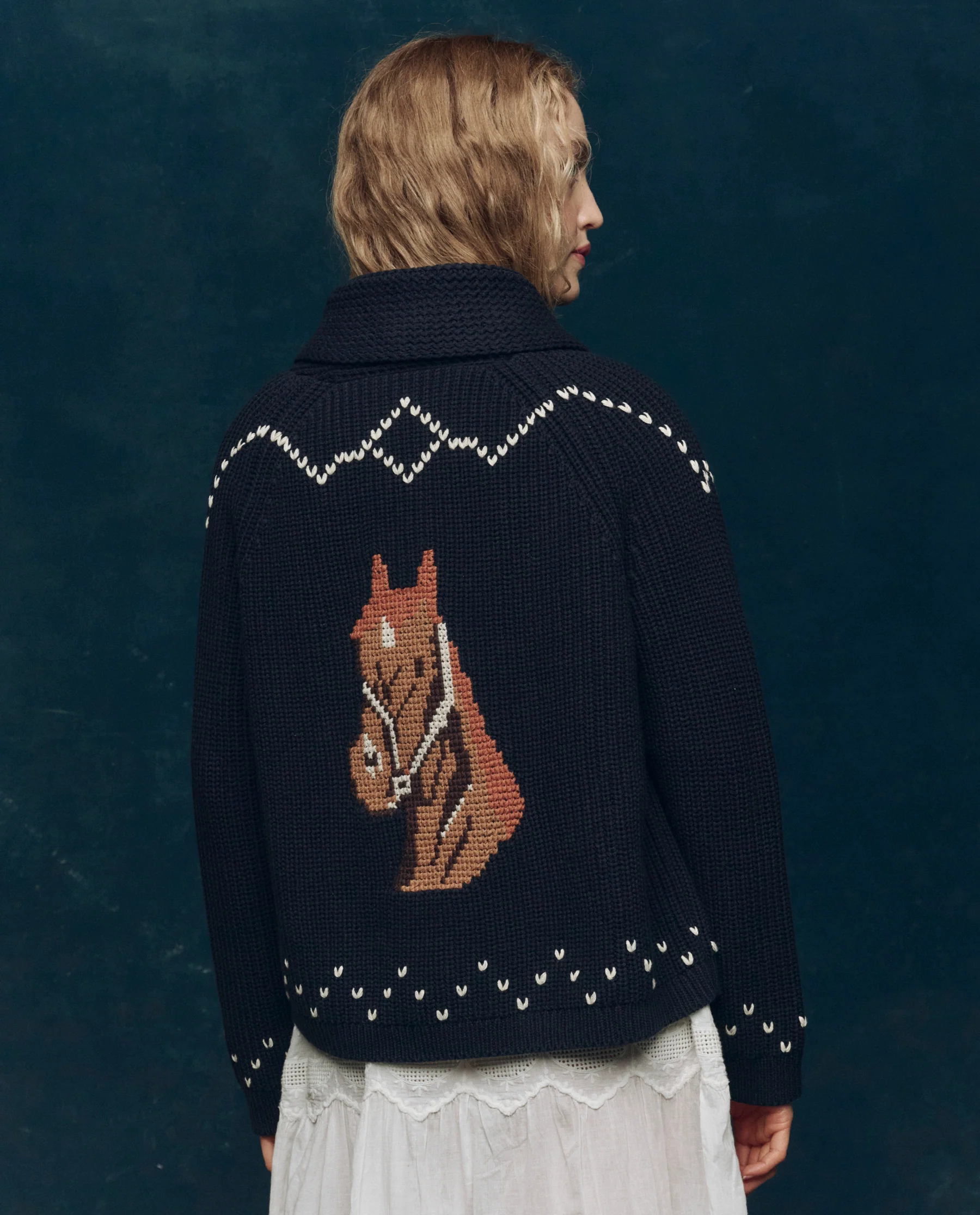 The Horse Lodge Cardigan. -- Navy