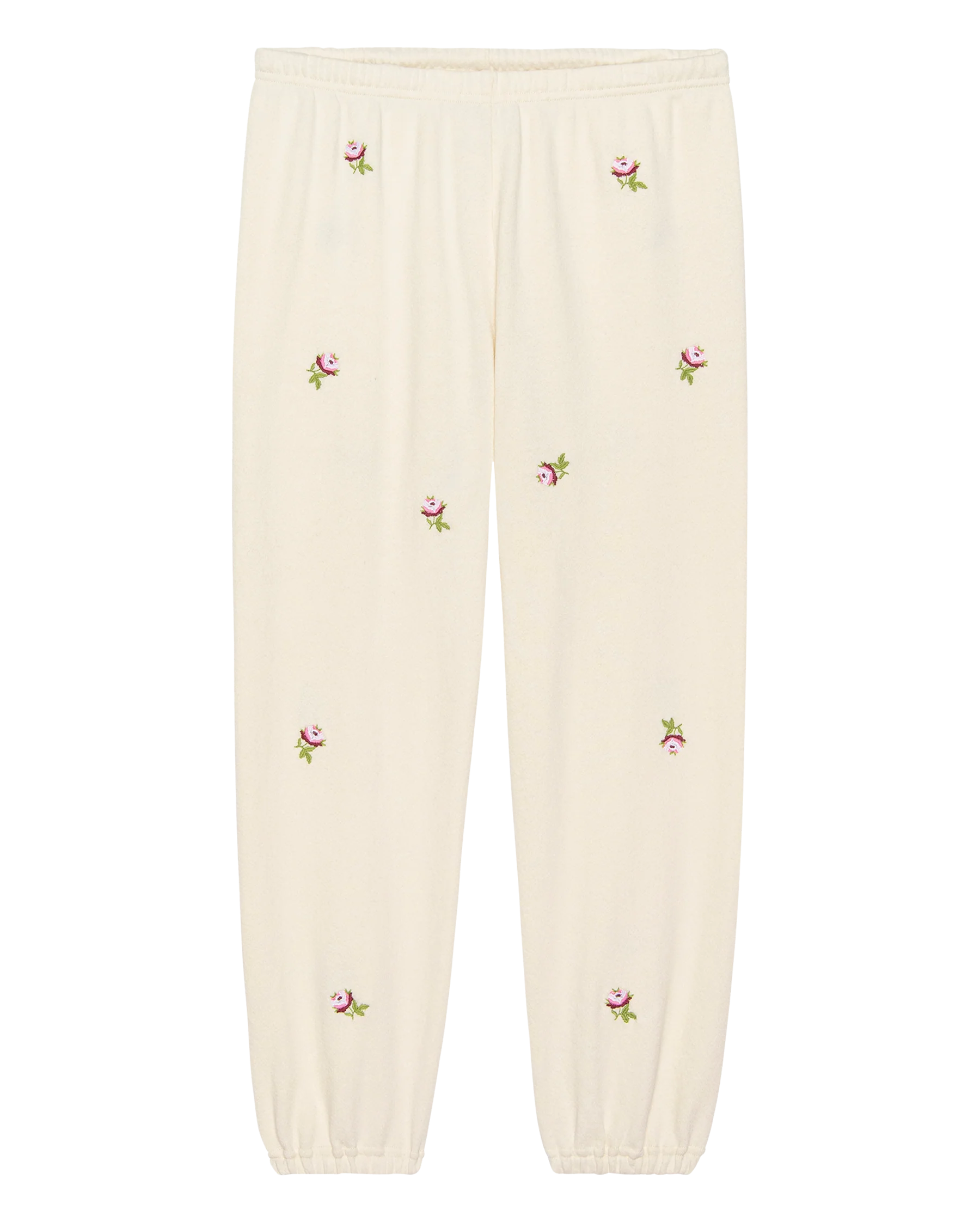 The Stadium Sweatpant. Embroidered -- Washed White With Embroidered Roses