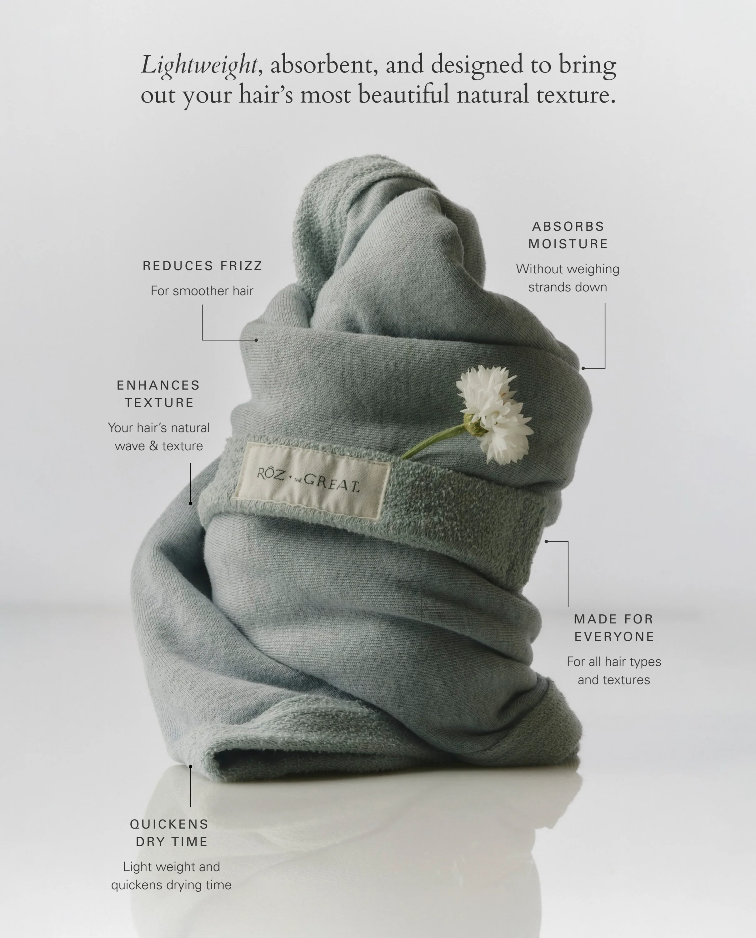 1836-roz-the-great-the-sweatshirt-hair-towel.-seaglass-3.webp RŌZ + The GREAT The Sweatshirt Hair Towel. -- Seaglass