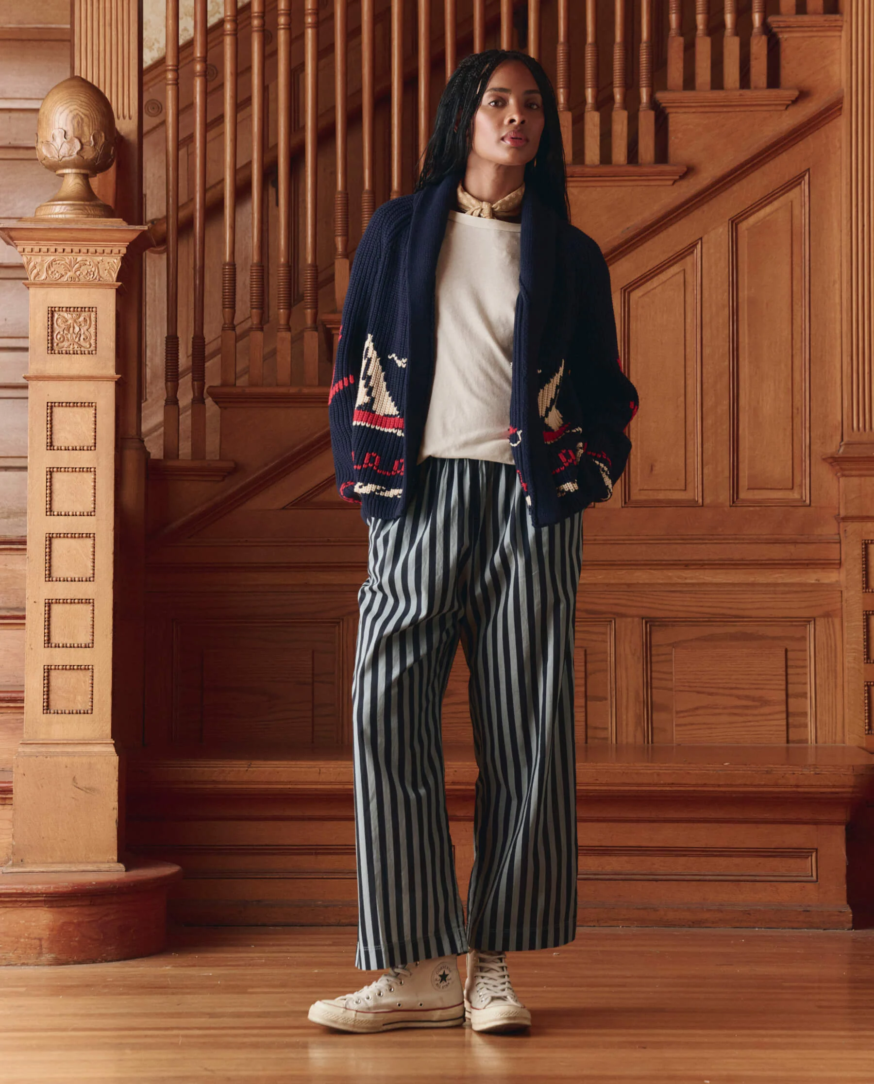 The Sailboat Lodge Cardigan. -- Dark Navy