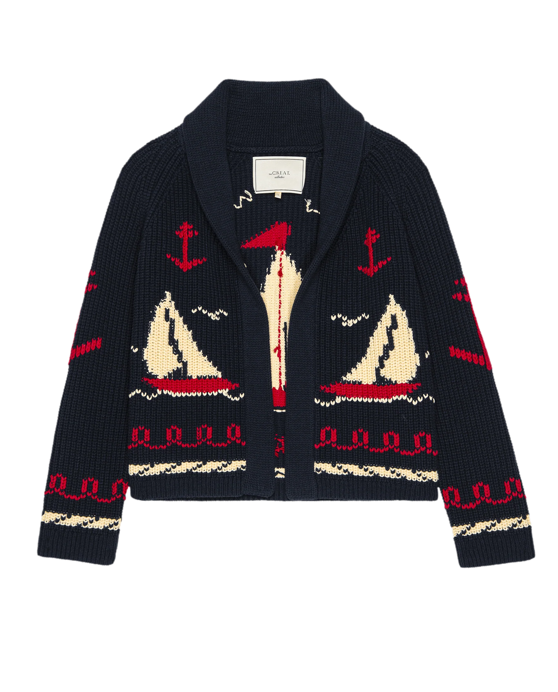The Sailboat Lodge Cardigan. -- Dark Navy