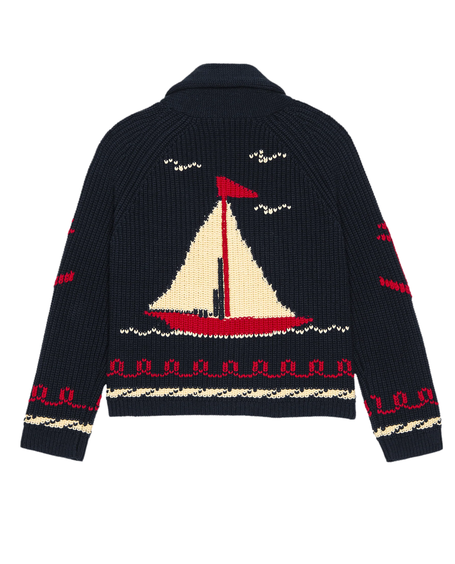 The Sailboat Lodge Cardigan. -- Dark Navy