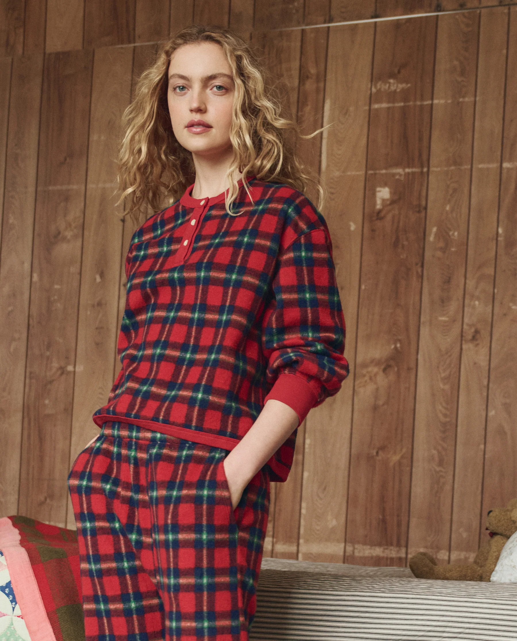 The Plush Fleece Henley Sleep Sweatshirt. -- Cedarwoods Plaid