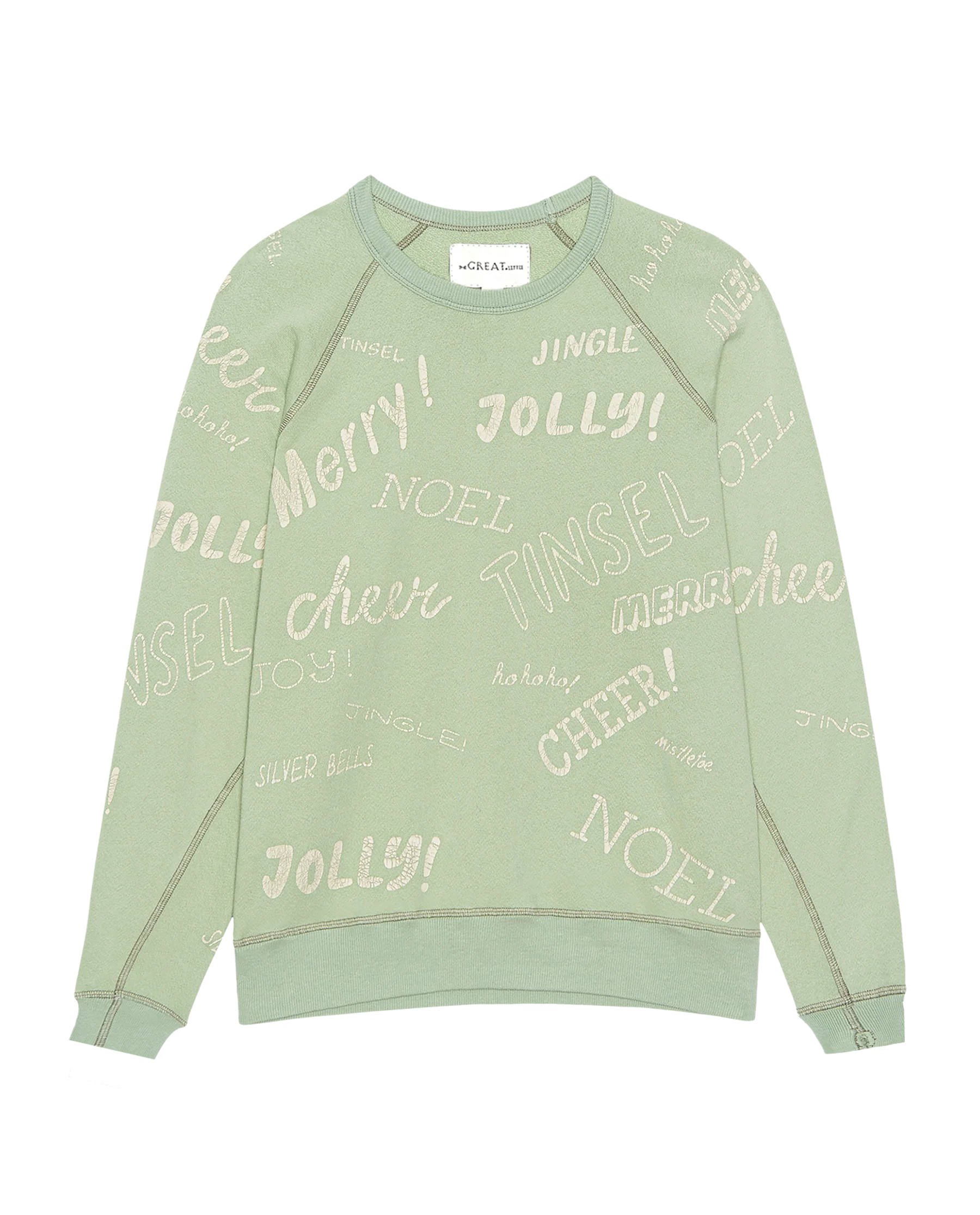 The Little College Sweatshirt. Graphic -- Vintage Mint with Holiday Greetings Graphic