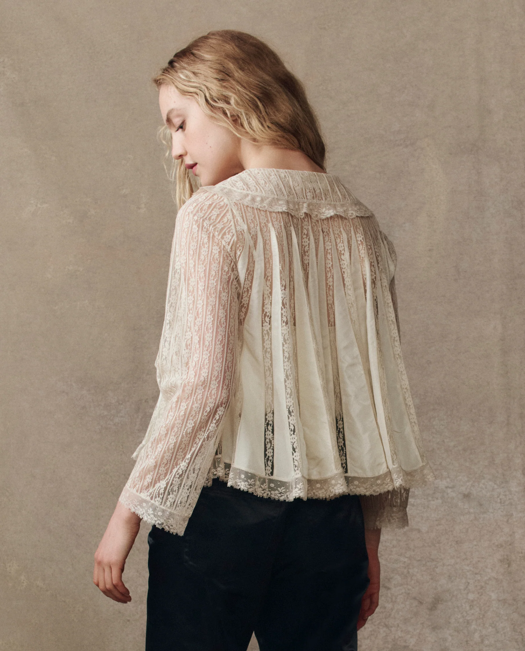 The Keepsake Lace Collared Top. -- Cream