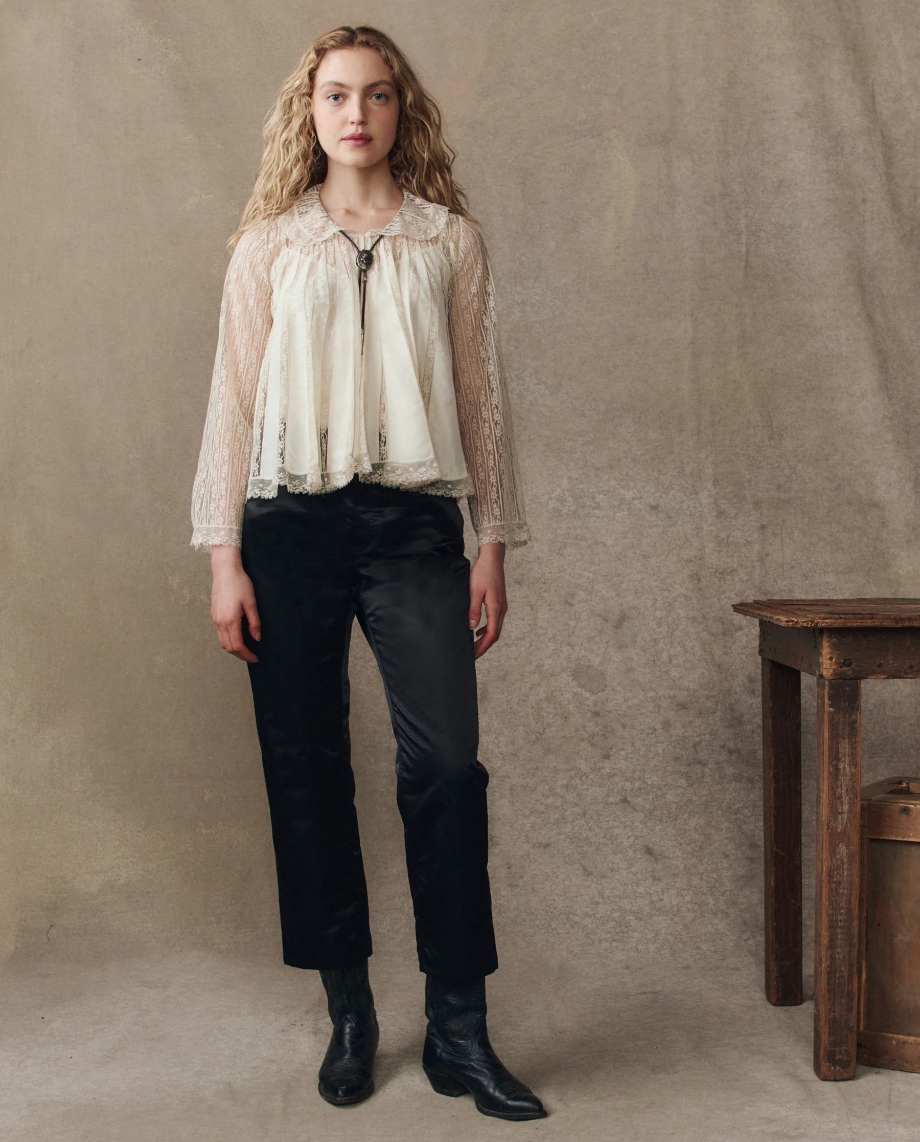 The Keepsake Lace Collared Top. -- Cream