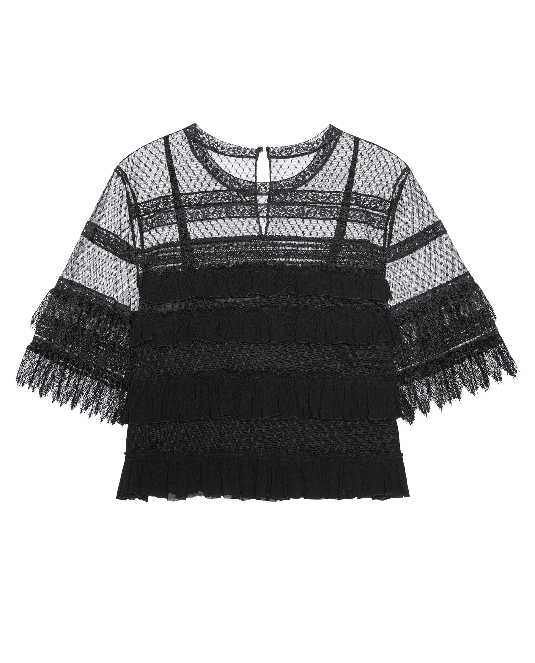 The Winter Mesh Flounce Top. -- Black