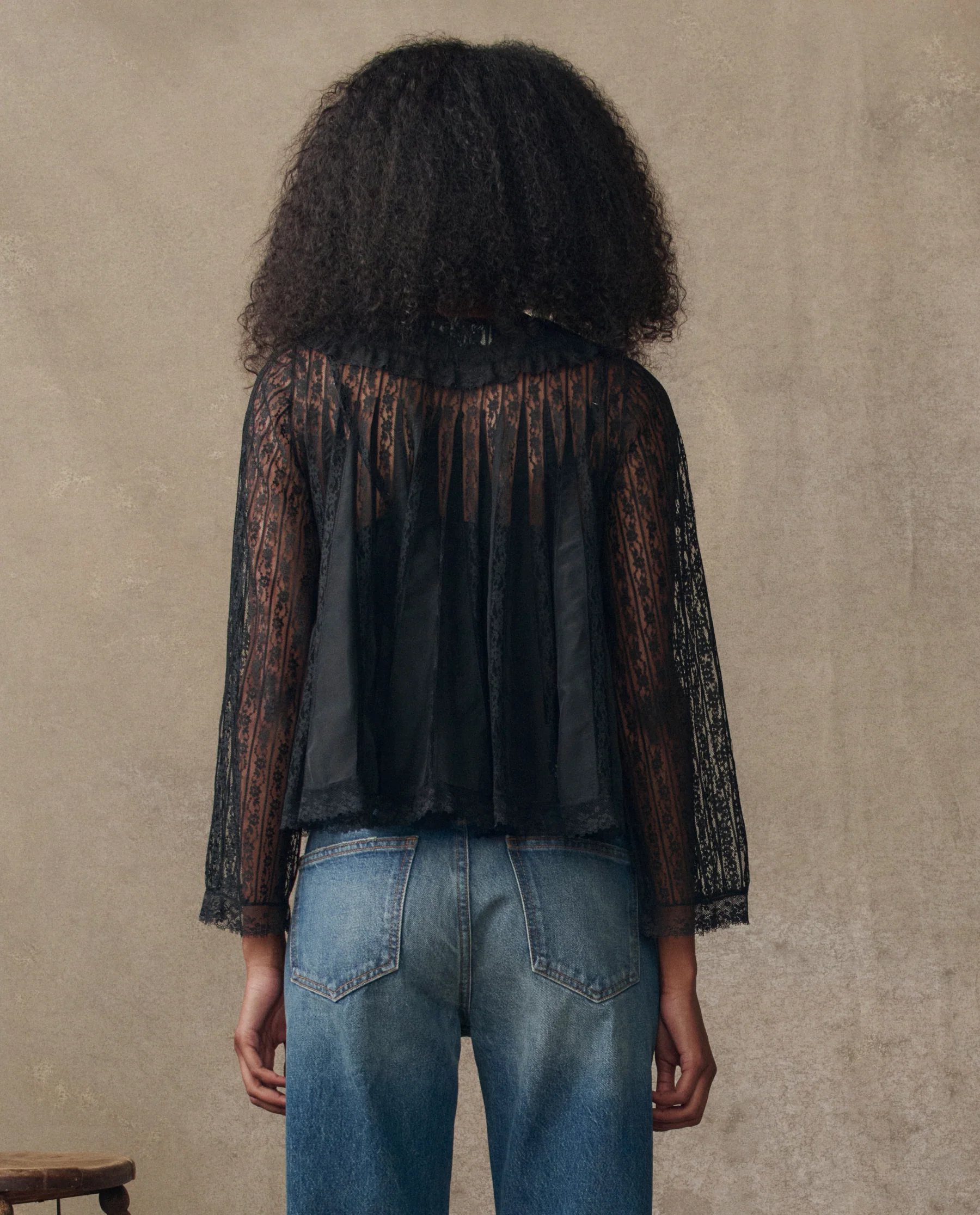 The Keepsake Lace Collared Top. -- Black
