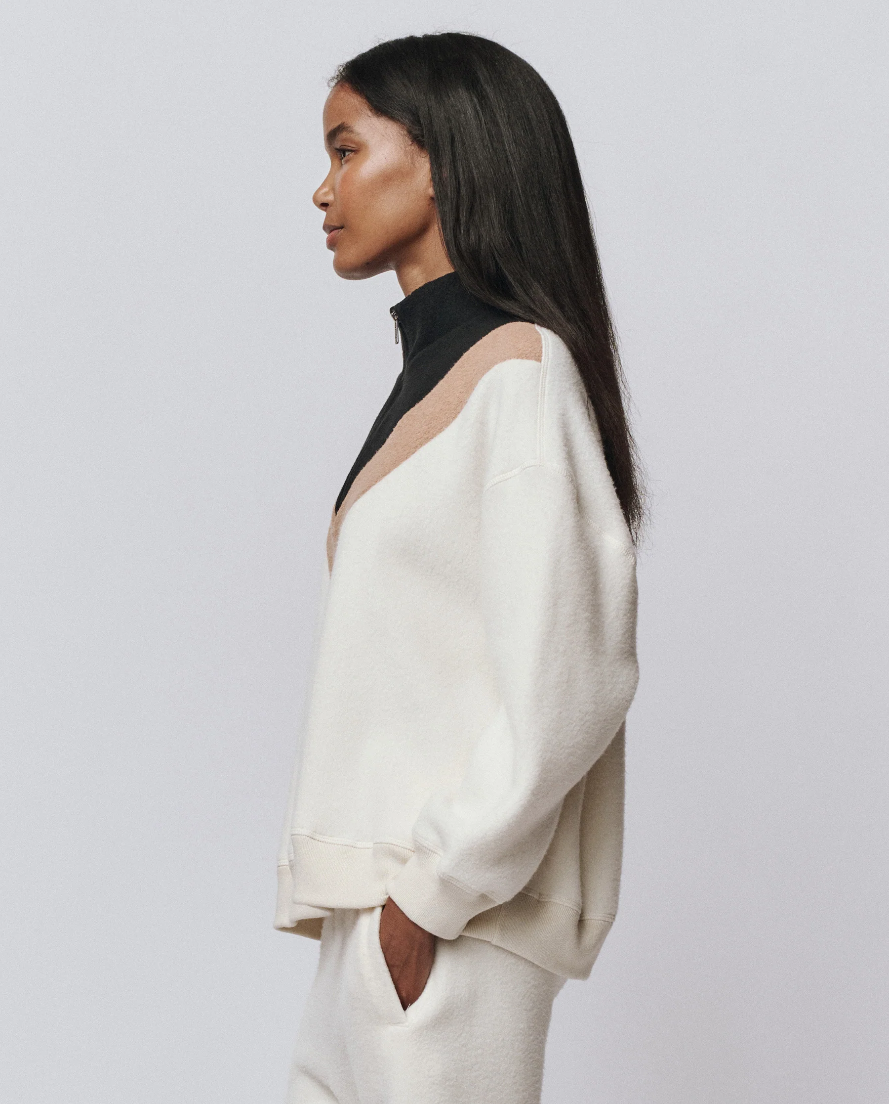The Colorblock Plush Chalet Sweatshirt. -- Washed White