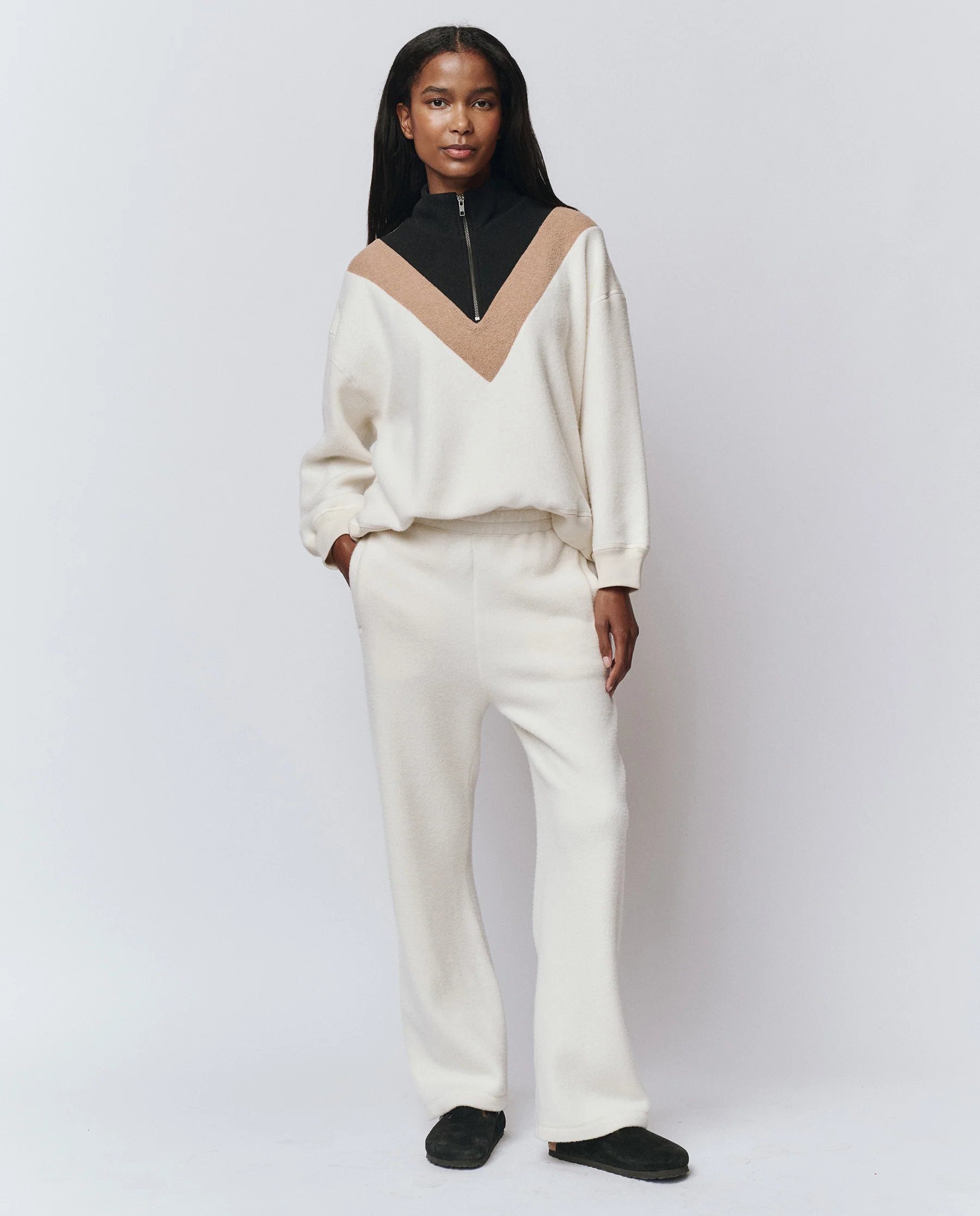 The Colorblock Plush Chalet Sweatshirt. -- Washed White