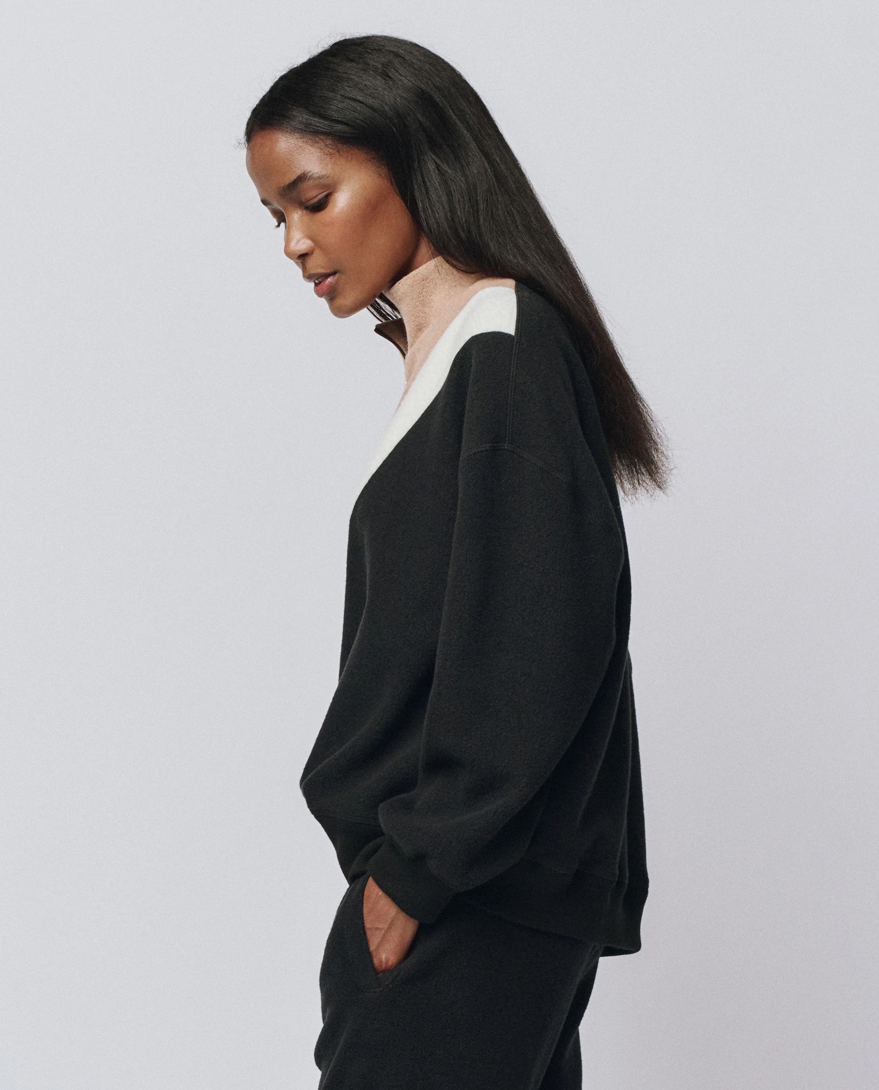 The Colorblock Plush Chalet Sweatshirt. -- Almost Black
