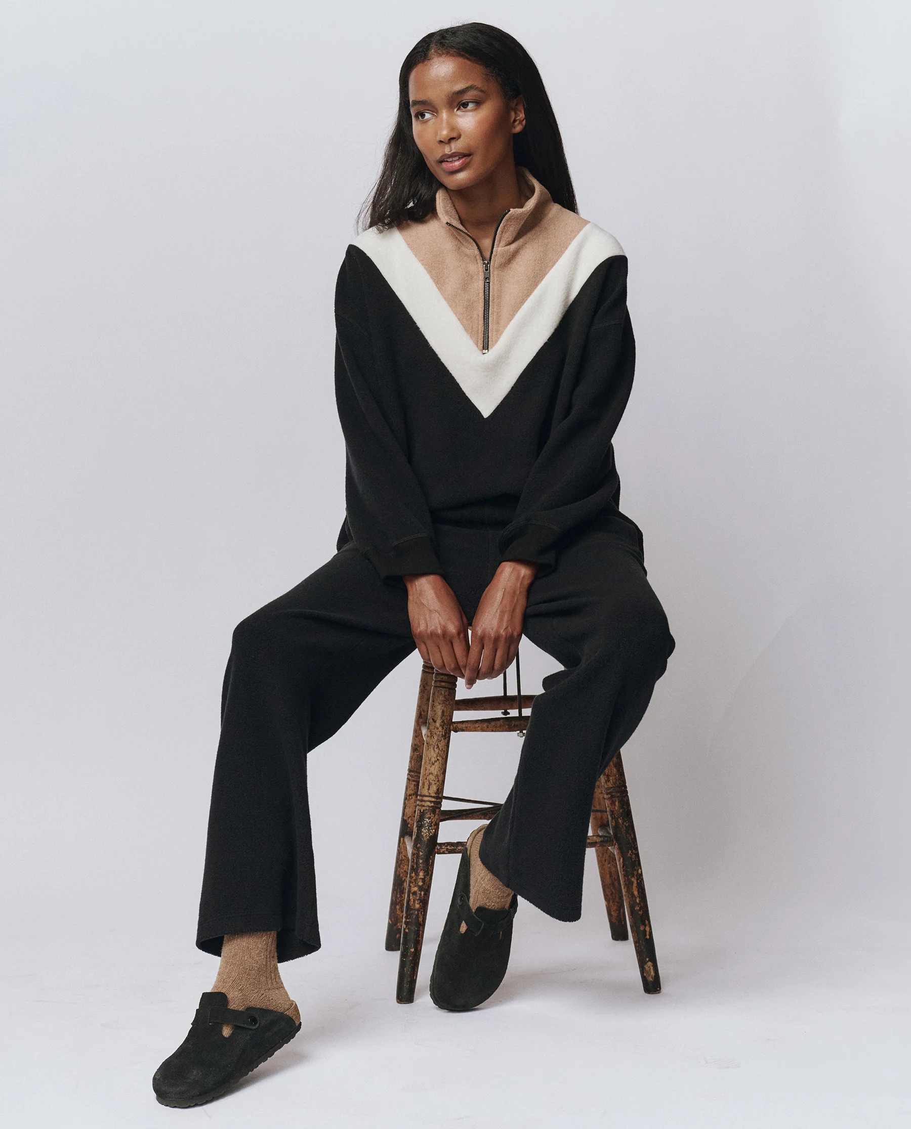 The Colorblock Plush Chalet Sweatshirt. -- Almost Black