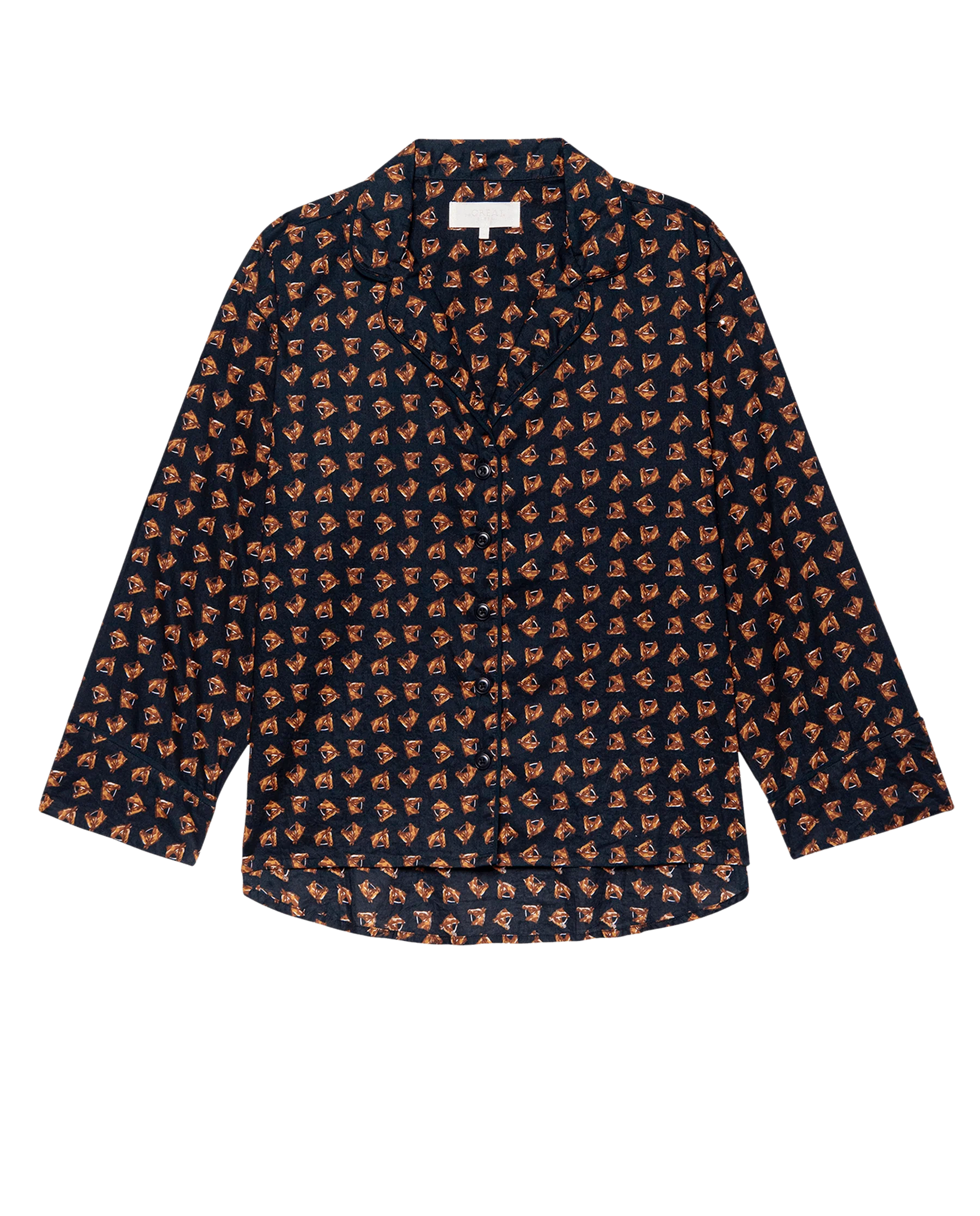 The Pajama Shirt. -- Navy Horse Medallion Print