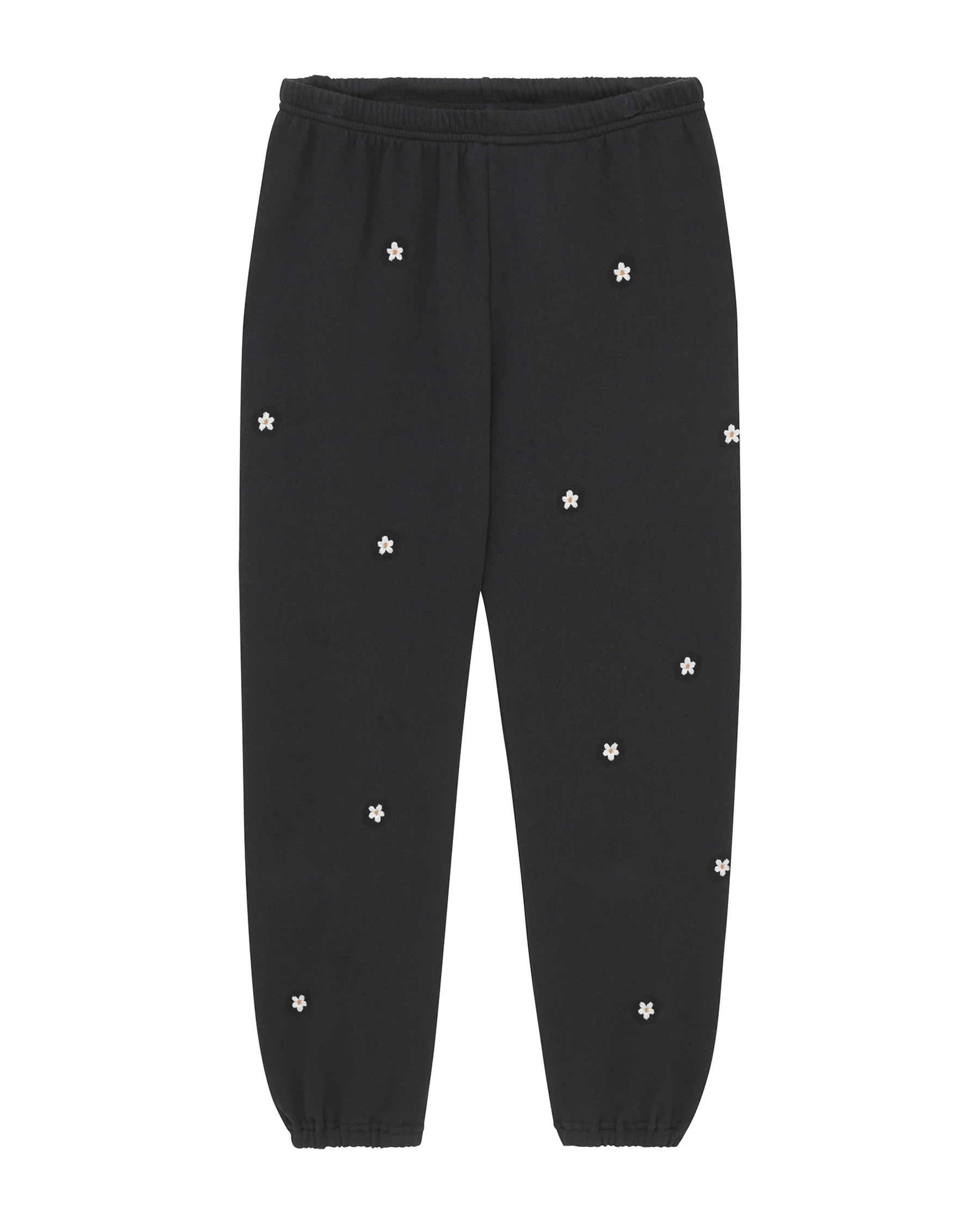 The Stadium Sweatpant. Embroidered -- Almost Black With Daisy Embroidery
