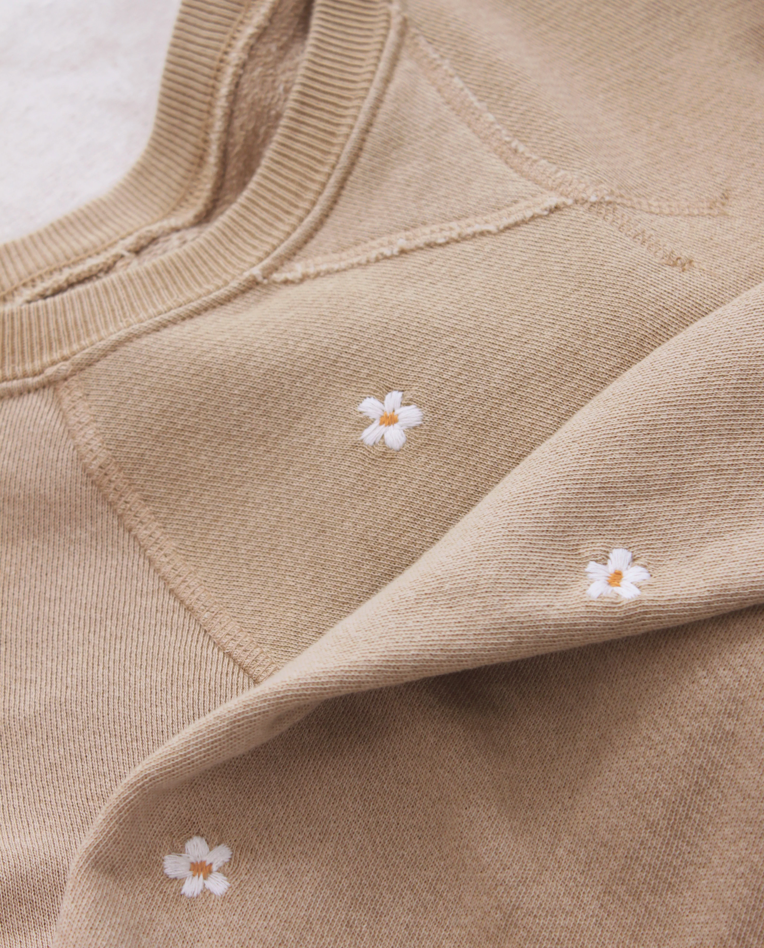The Stadium Sweatpant. Embroidered -- Khaki with Daisy Embroidery