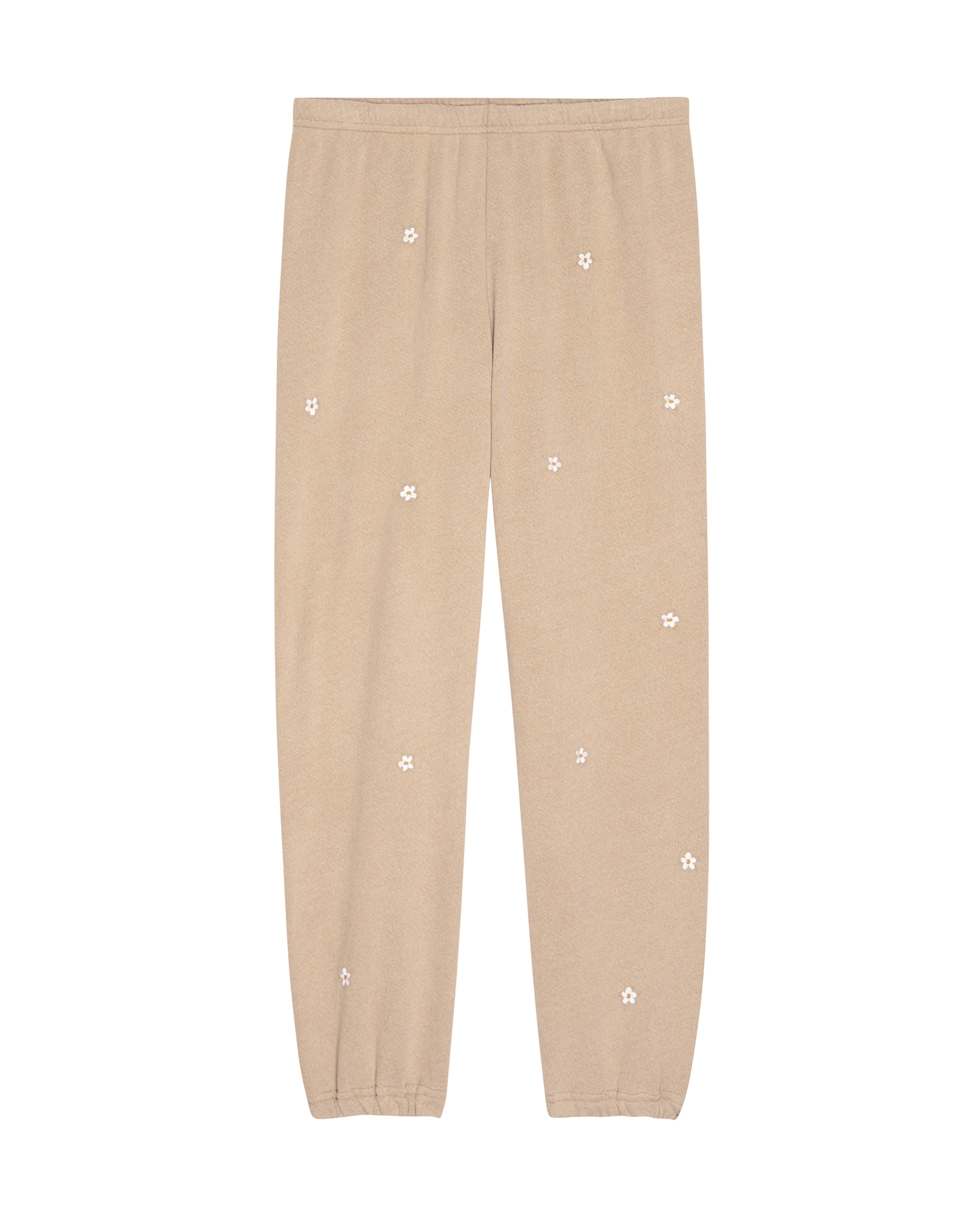The Stadium Sweatpant. Embroidered -- Khaki with Daisy Embroidery